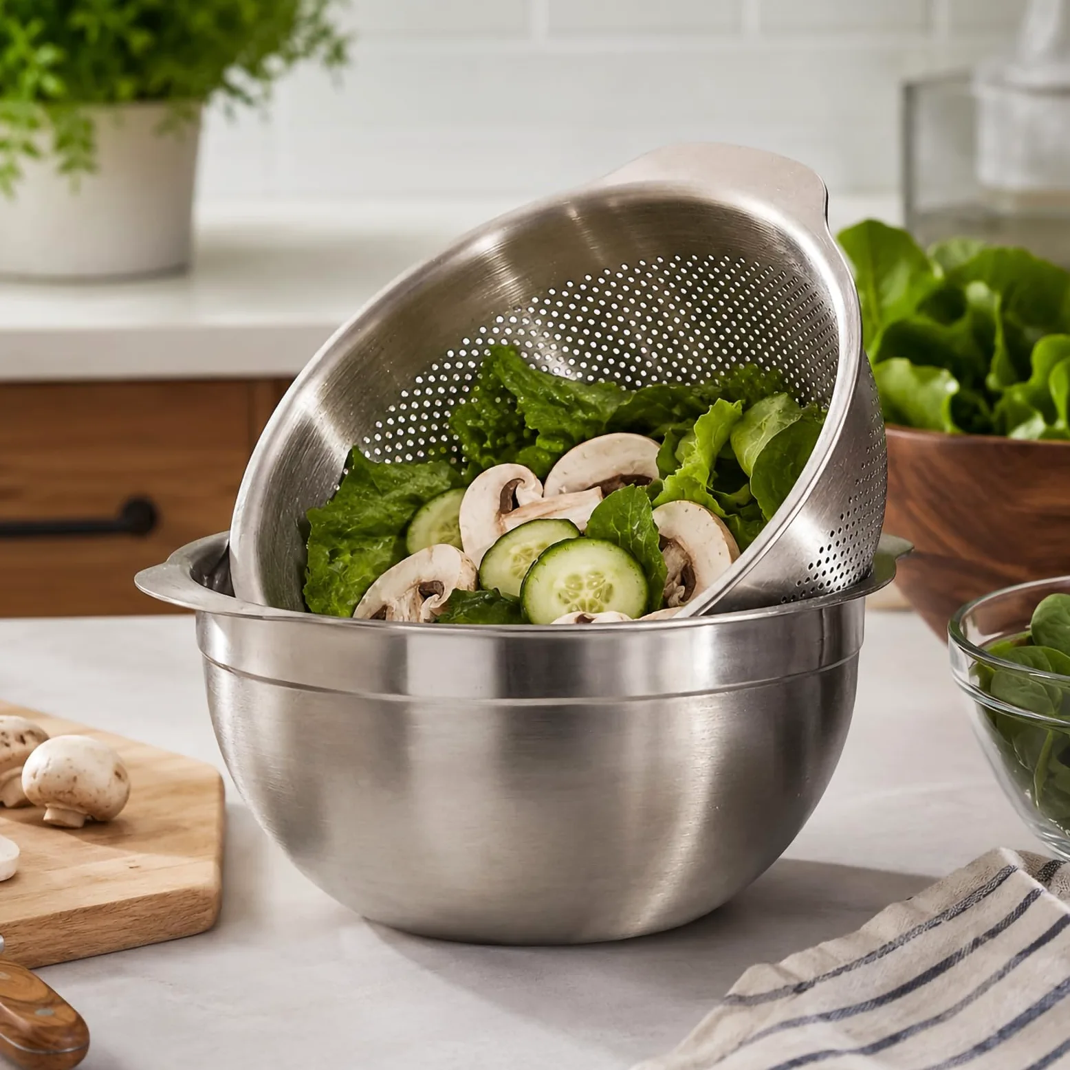 Produce - Juego de coladores para lavar (27 cm) | Lavabo de acero inoxidable 304, cesta de drenaje con asas, herramienta de enjuague de cocina