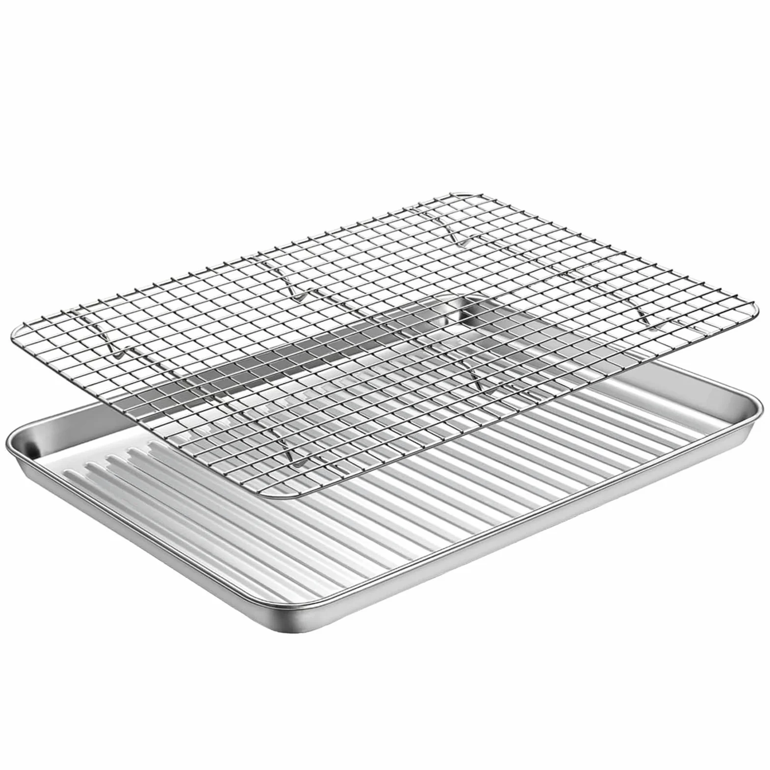 Bandeja para Hornear de Acero Inoxidable con Rejilla de enfriamiento, Bandeja Antiadherente Resistente para Horno Tostador, Bandeja de Metal Resistente a la deformación y al Calor,