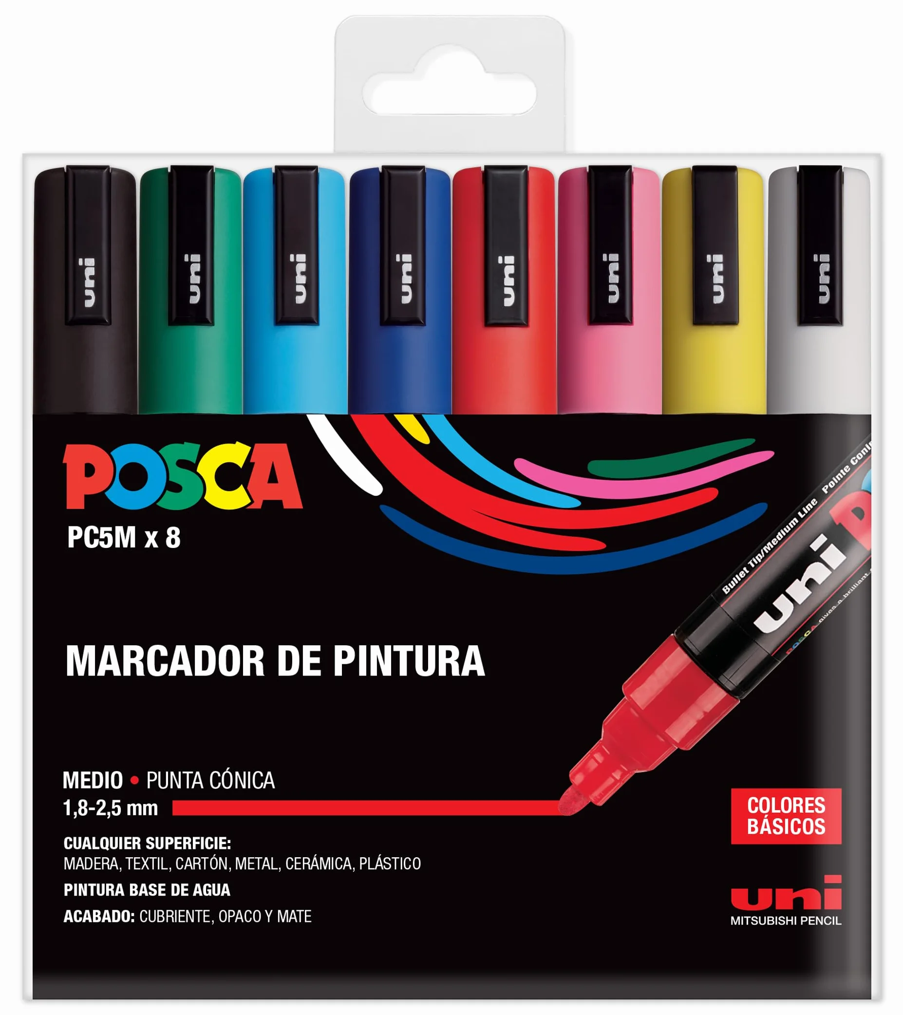 UNI Posca Set PC 5M Basic - Pack 8 rotuladores