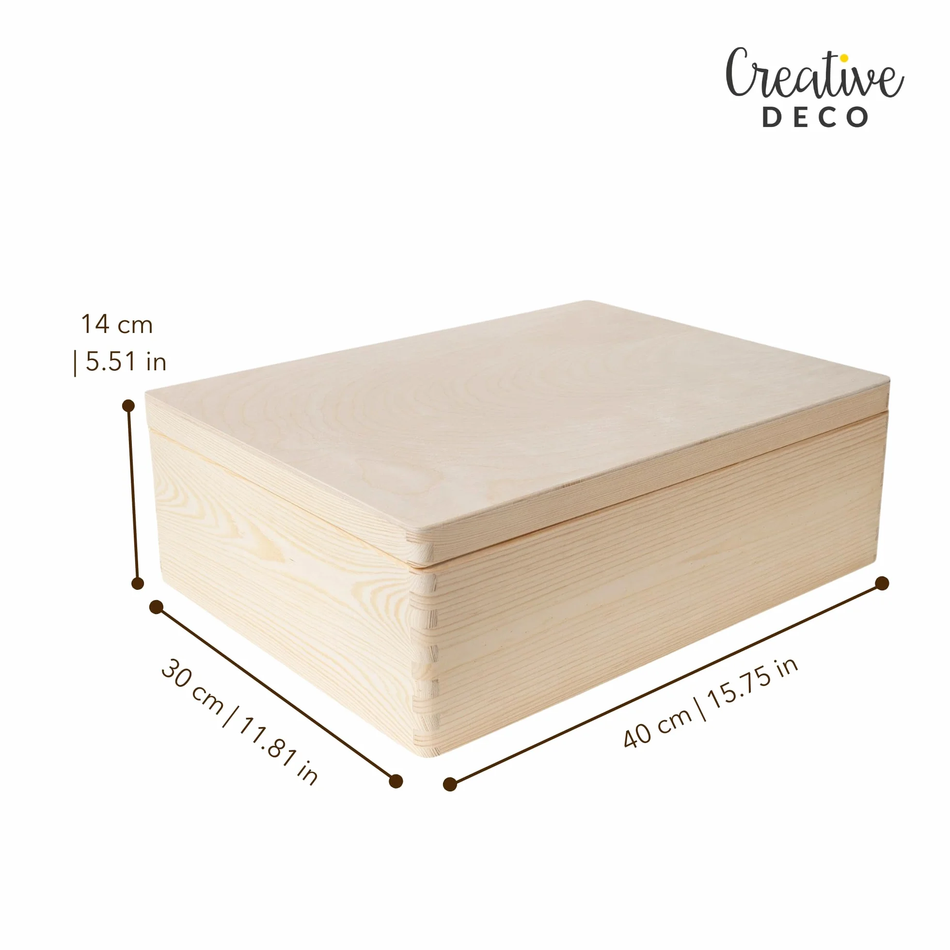 Creative DECO Grande Caja Madera Decorativa | 40 x 30 x 14 cm (+/-1cm) | con Tapa | Cofre Pascua Decorar Regalo Decoupage | Juguetes, Documentos, Objetos, Herramientas | EN BRUTO SIN LIJAR