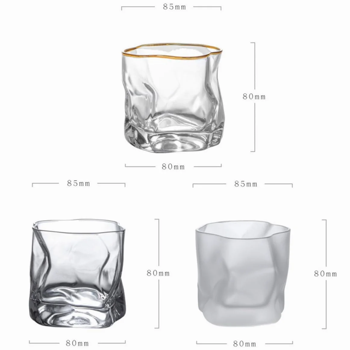 OSALADI Vasos de Whisky de Vidrio Reutilizables y Seguros para Uso en Restaurantes y Hogares, Juego de 3 Piezas Diseño Creativo y Único