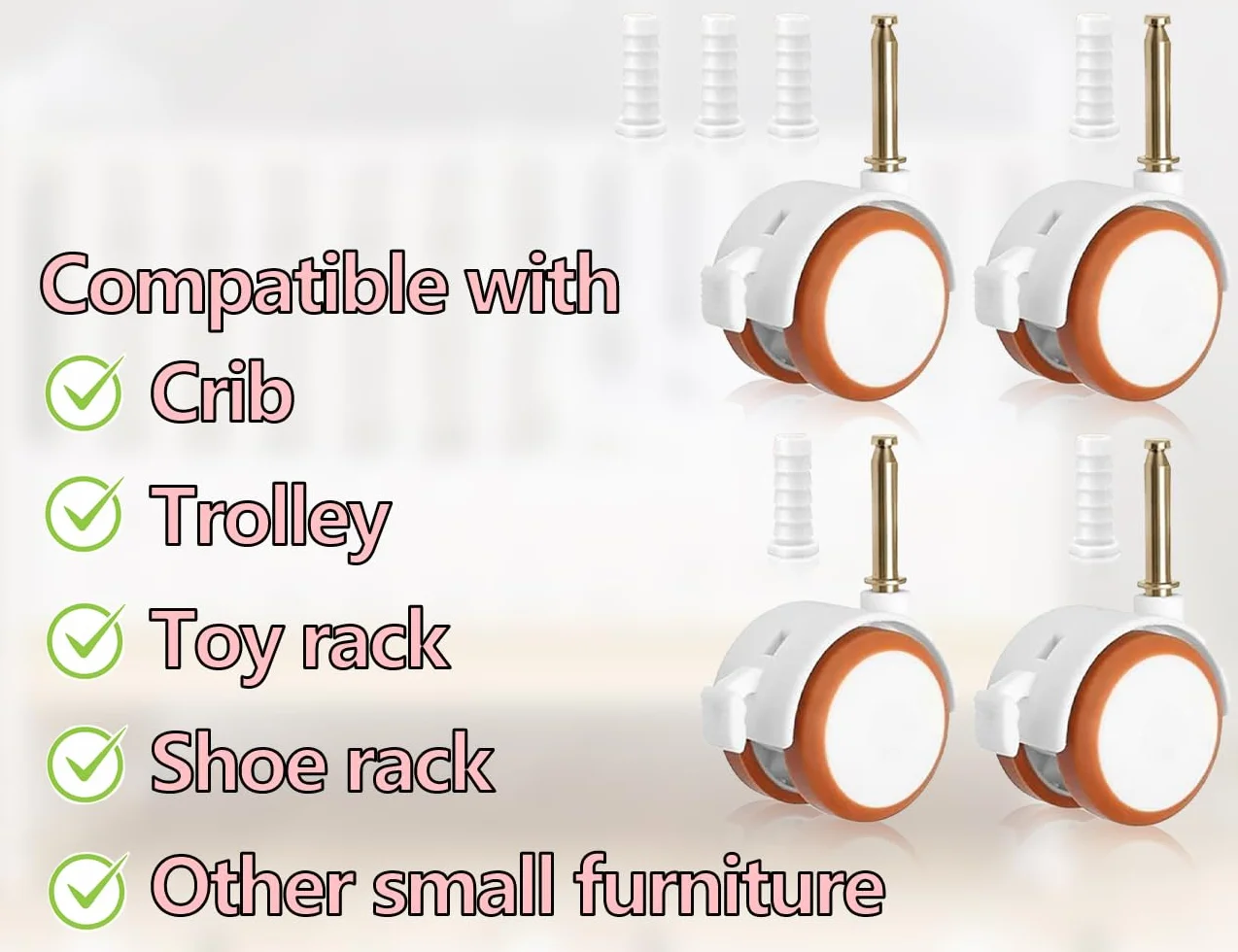 ZoeTekway Set 4 ruote piroettanti per mobili per bambini perno manicotto 7 mm con freno bianco