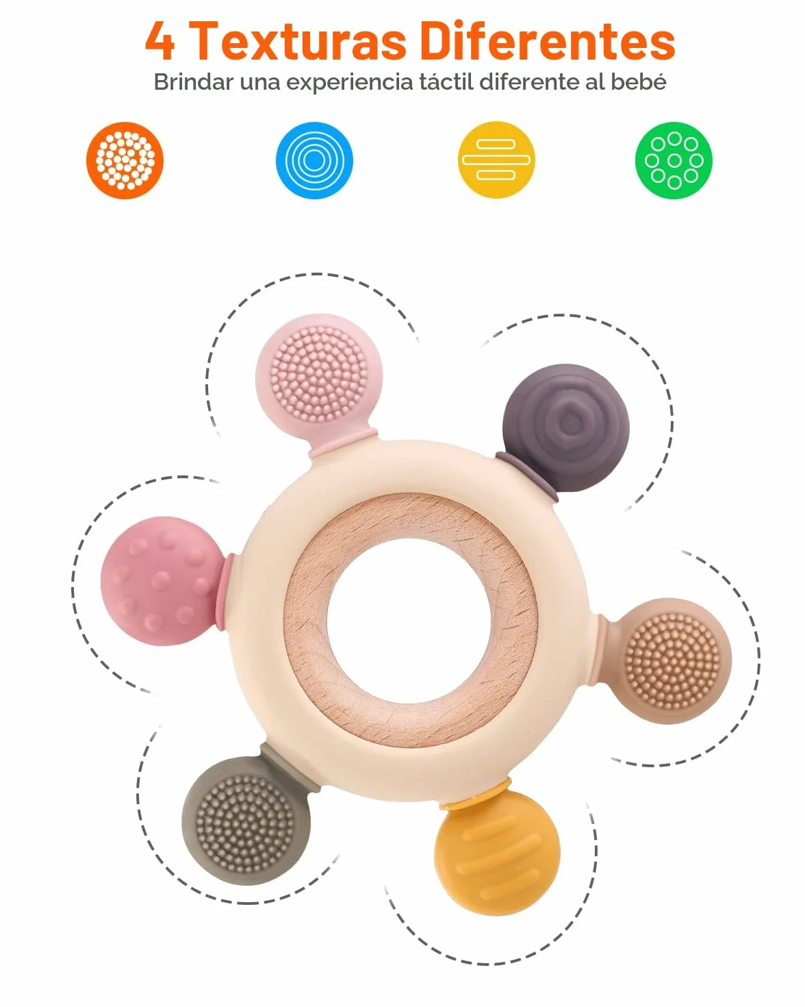 Mordedor Bebé Silicona, Juguete Dentición sin BPA, Accesorio Enfermería para Bebés 3+ Meses (Timón B)