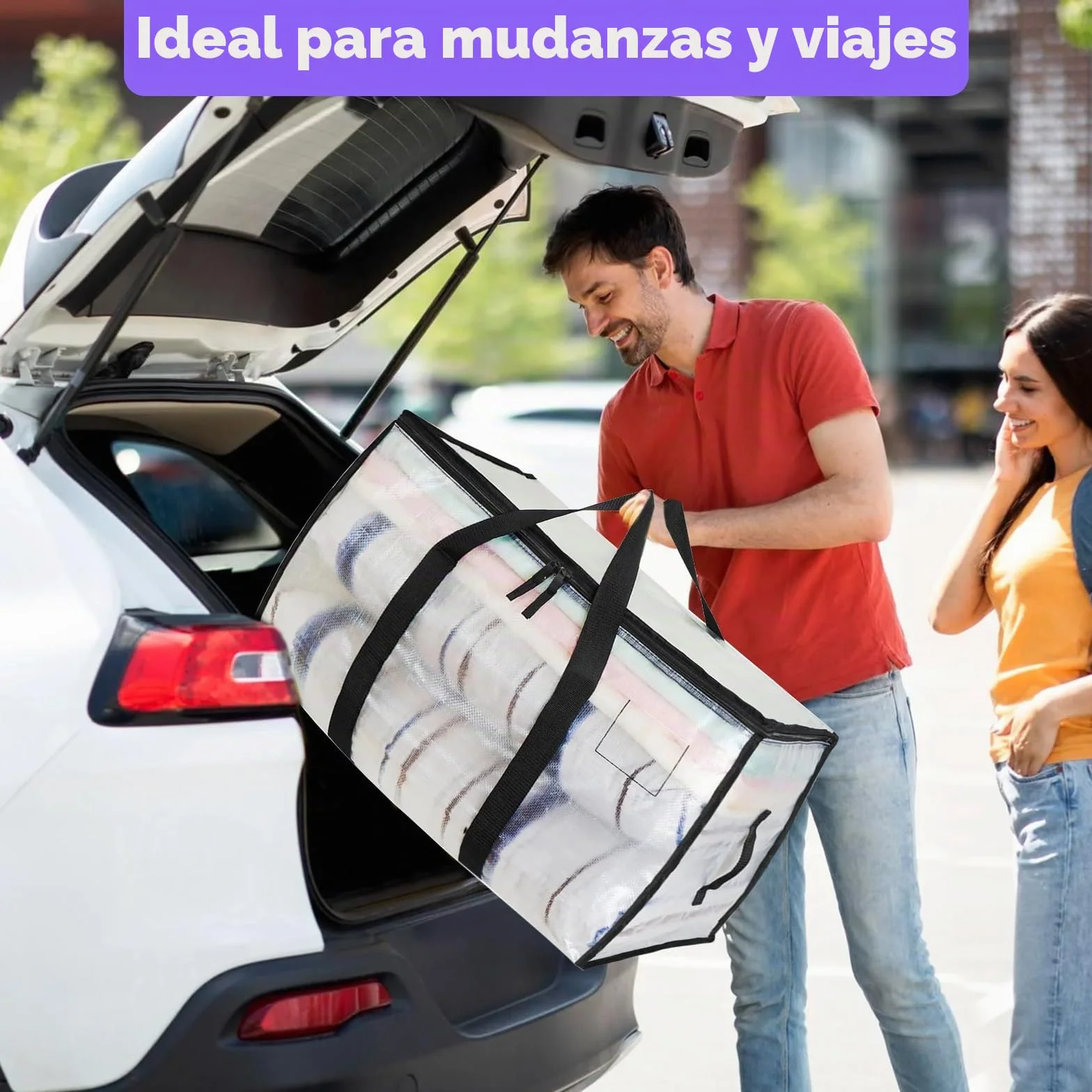 4 Piezas 90L Grande Bolsas Mudanza, Resistentes Bolsas Almacenaje Ropa con Correas Cremalleras y Asas, Alternativa a las Cajas de Mudanza, Impermeable Storage Bags para Guardar Ropa y Embalar