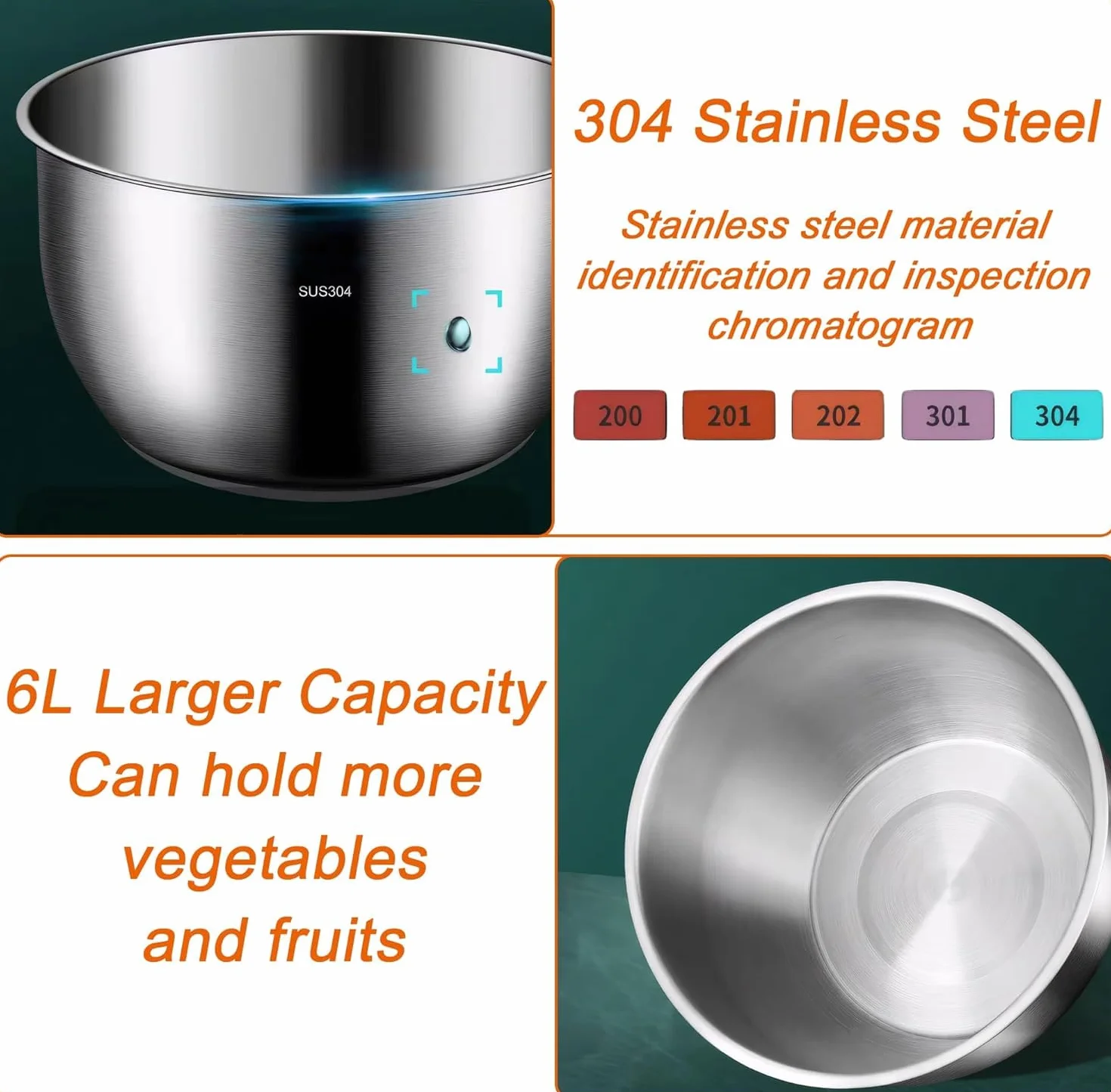Centrifugador de ensalada de acero inoxidable de 6 L, secador de verduras y lavadora de bayas de grado comercial, diseño de doble capa a prueba de óxido con boquilla de drenaje rápido