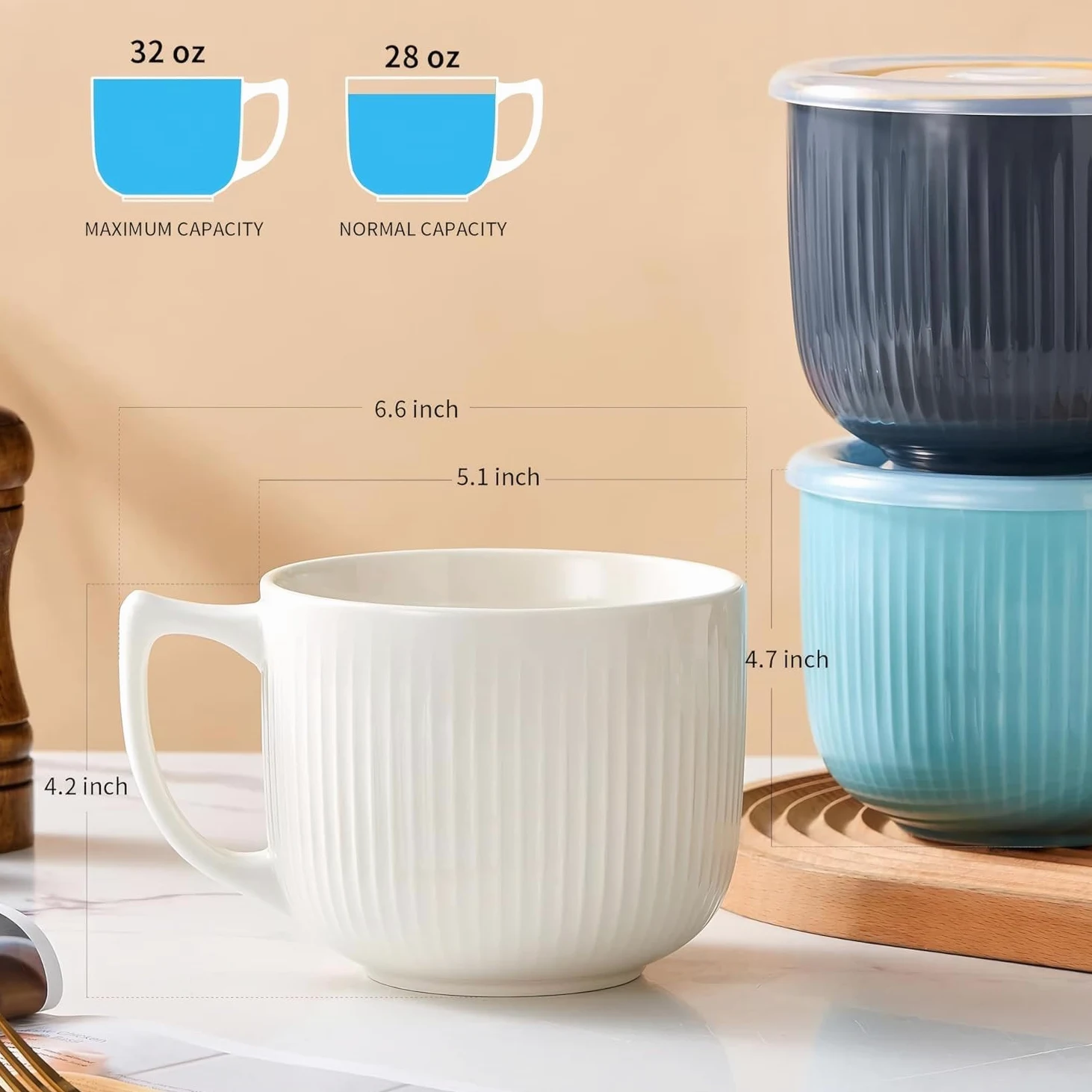 Bol De Cerámica para Sopa De 900 Ml con Tapa - Taza Apta para Microondas, Bol Grande con Asa para Gachas De Avena, Ramen, Cereales, Yogur Y Ensaladas Desayuno
