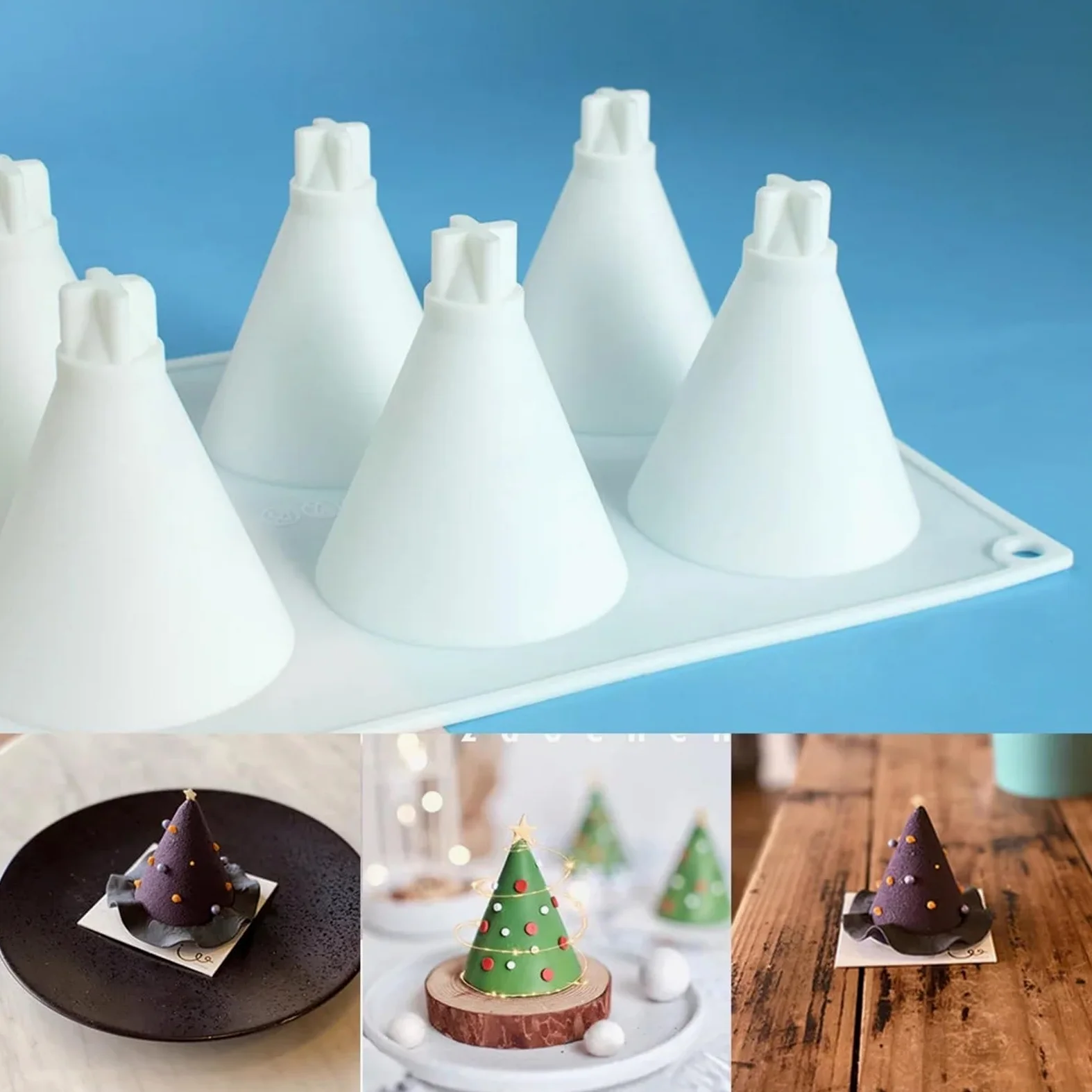 Molde de silicona for Mousse árbol Navidad, cono 8 eslabones, bricolaje, postre, pastel, hornear, vela, 2 uds para Velas