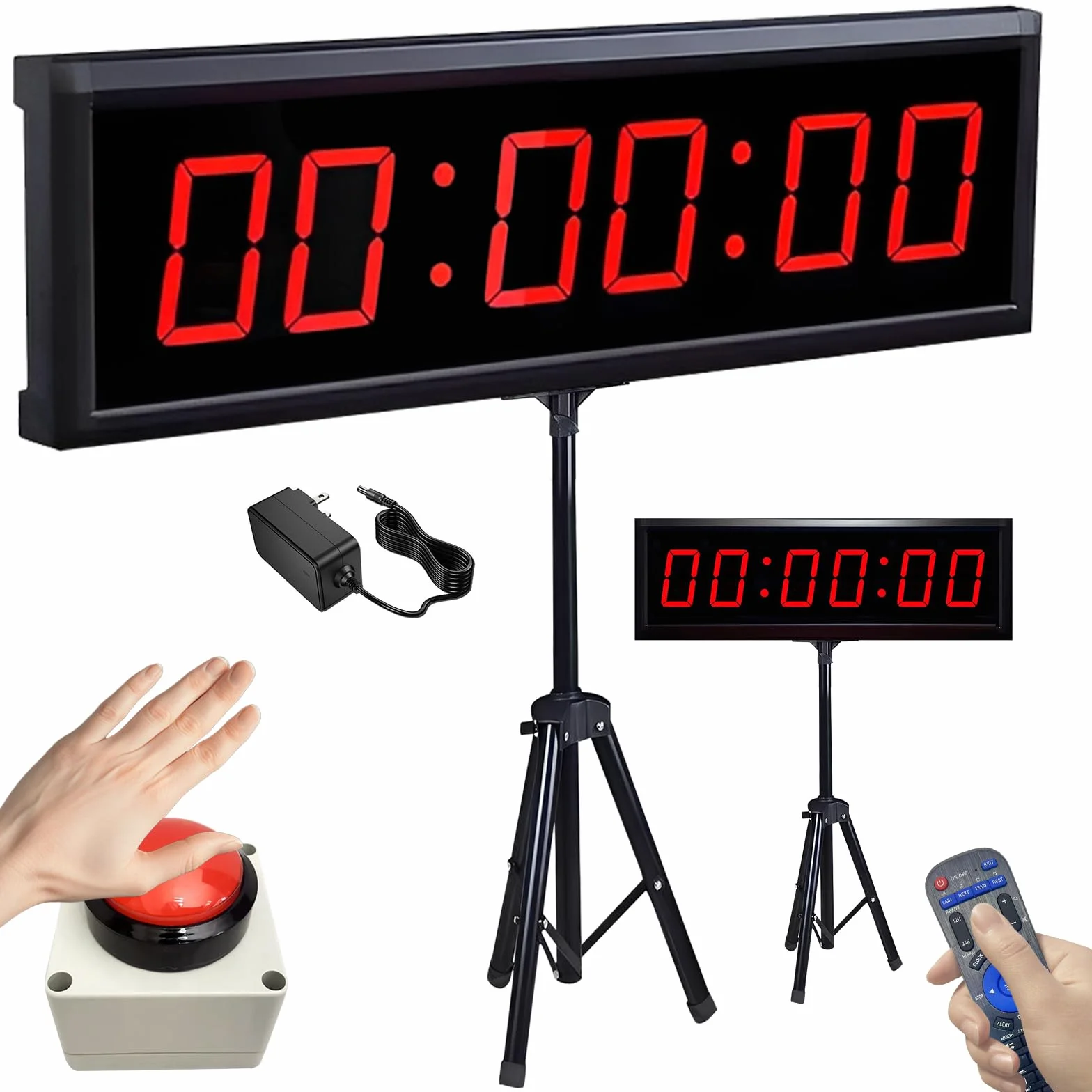 LIROPAU Temporizador de cuenta atrás digital LED 1,8 pulgadas con trípode, 6 dígitos, mando a distancia, 12/24 horas