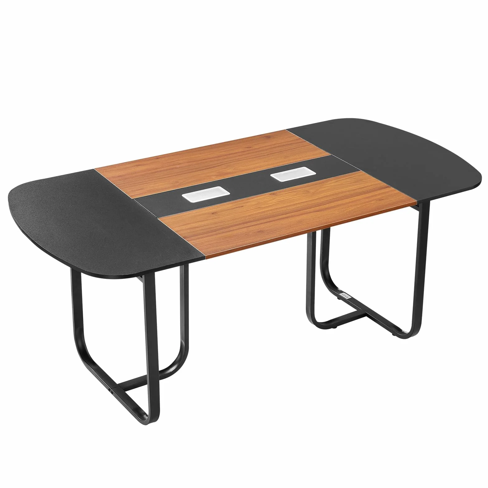 VEVOR Mesa de Conferencias para 6-8 Personas, Ovalada, para Seminarios, Reuniones, Multiusos, con Patas Metálicas, para Oficinas, Salas de Conferencias, Color Negro y Marrón, 1800 x 900 x 750 mm