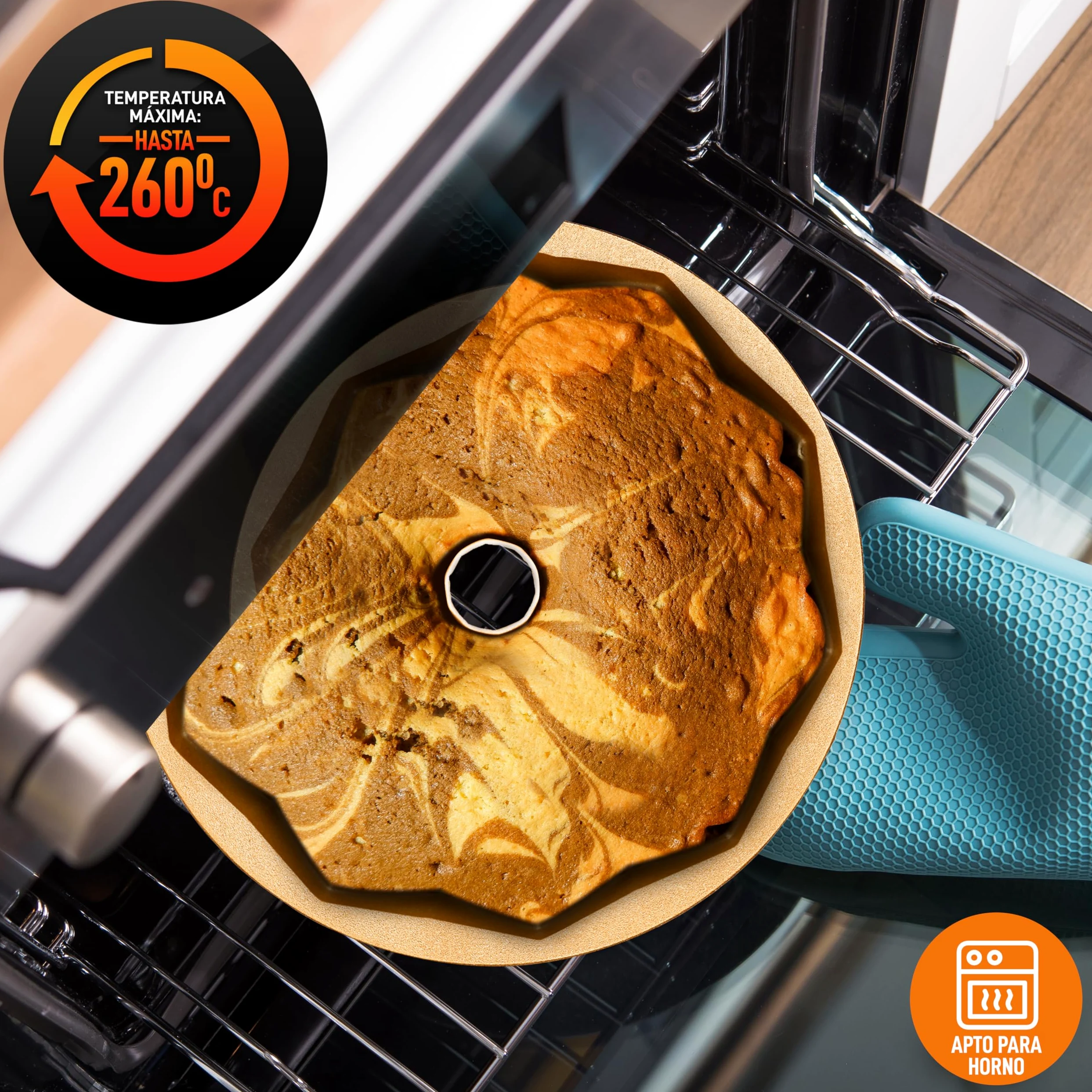 NutriChef molde bundt redondo antiadherente, Aluminio fundido, 23 cms, Diseño aro francés, Bandeja para horno, Bizcochos y tartas, Repostería casera, Cocción uniforme, Fácil de limpiar
