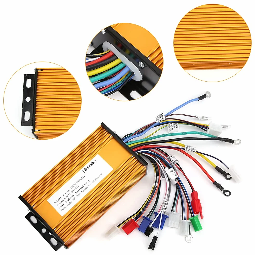 Controlador Sin Escobillas Bicicleta Eléctrica 48V-72V Universal 3 Modos 12 Tubos