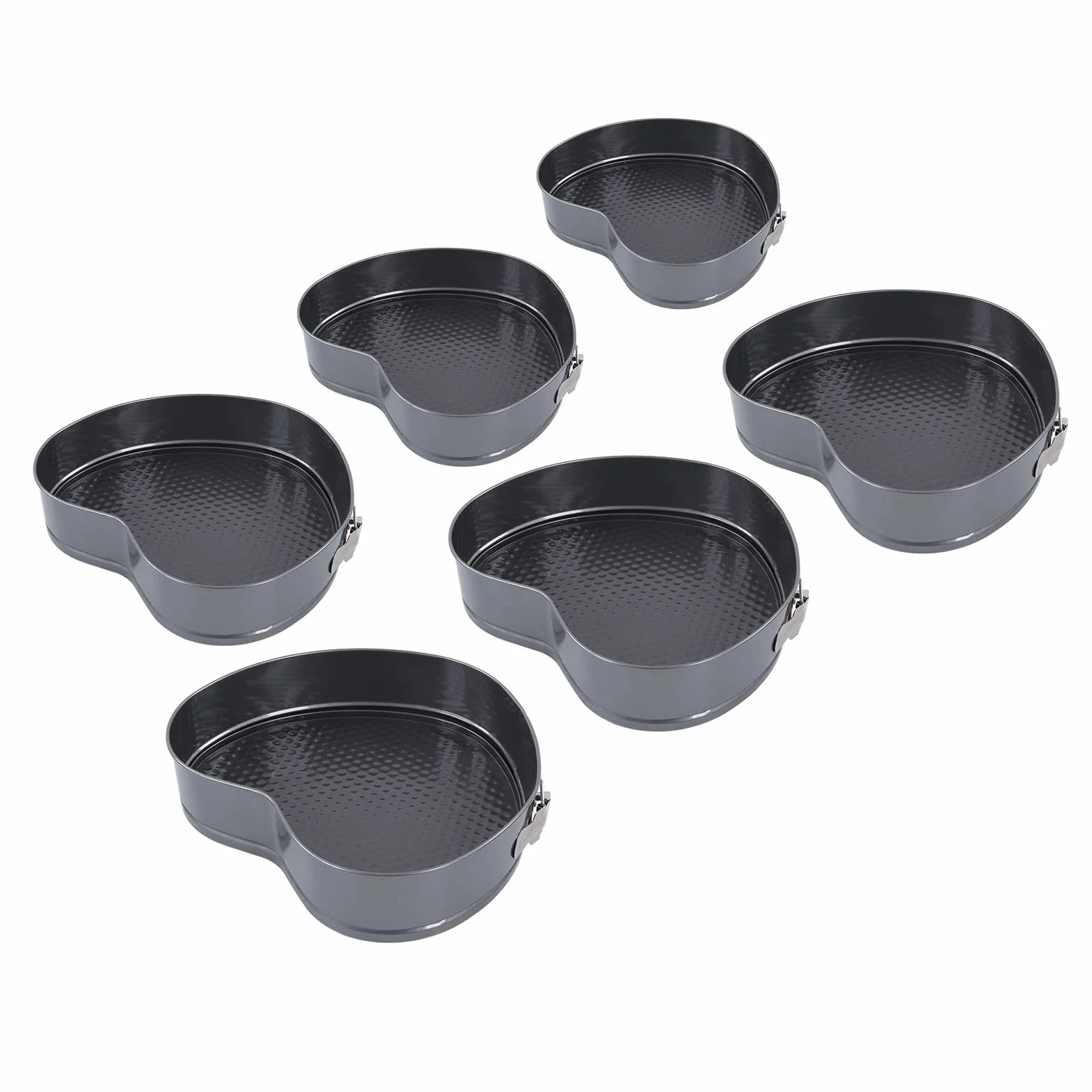 Juego de Moldes para Hornear Antiadherentes en Forma de Corazón, 6 Piezas con Hebilla de Resorte para Pasteles y Postres Perfectos, Acero Inoxidable Negro
