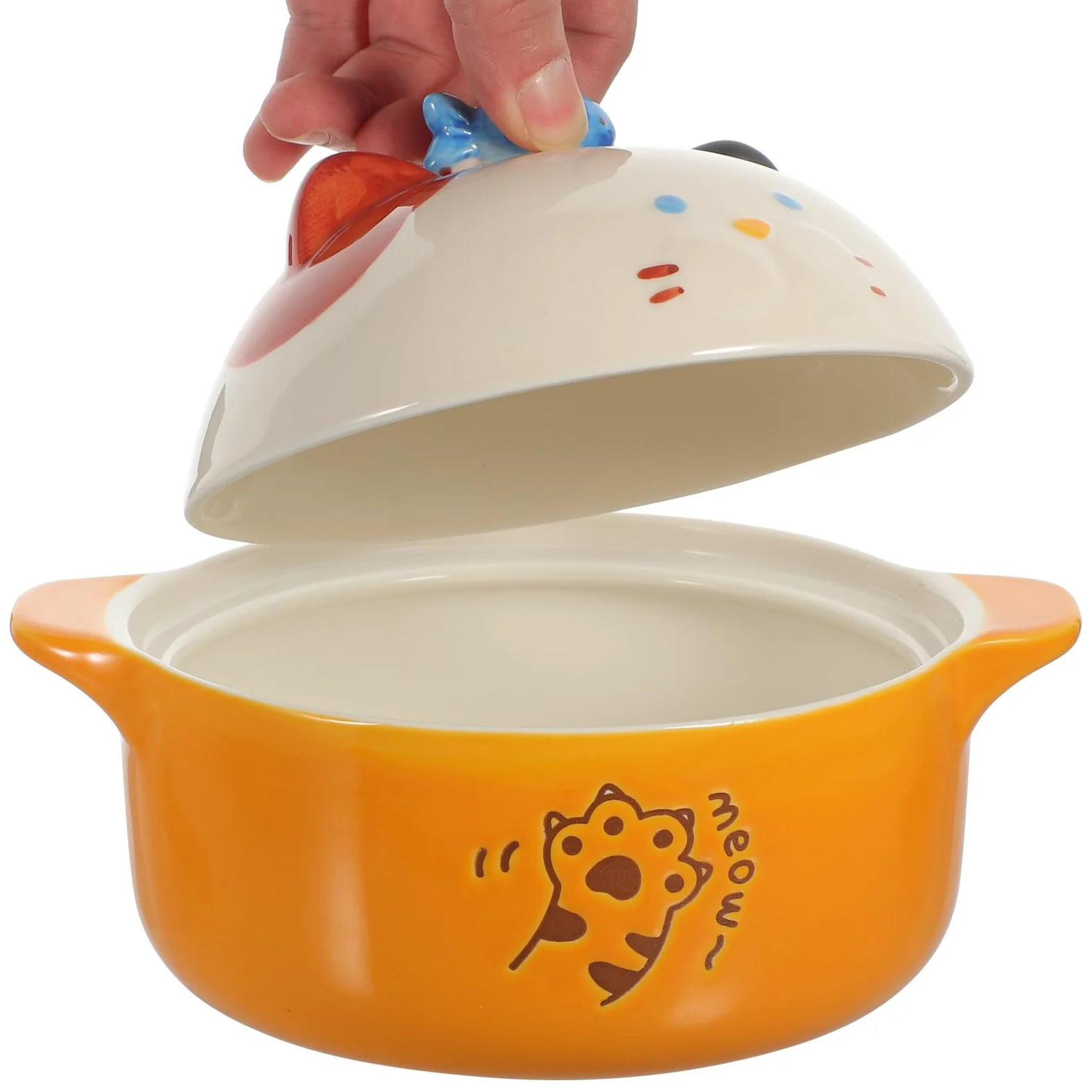 Tazón de Ramen para Gatos con Tapa de Cerámica, 720 Ml | Diseño Felino Japonés, Uso en Hogar u Oficina, Vajilla Creativa para Fideos y Sopa