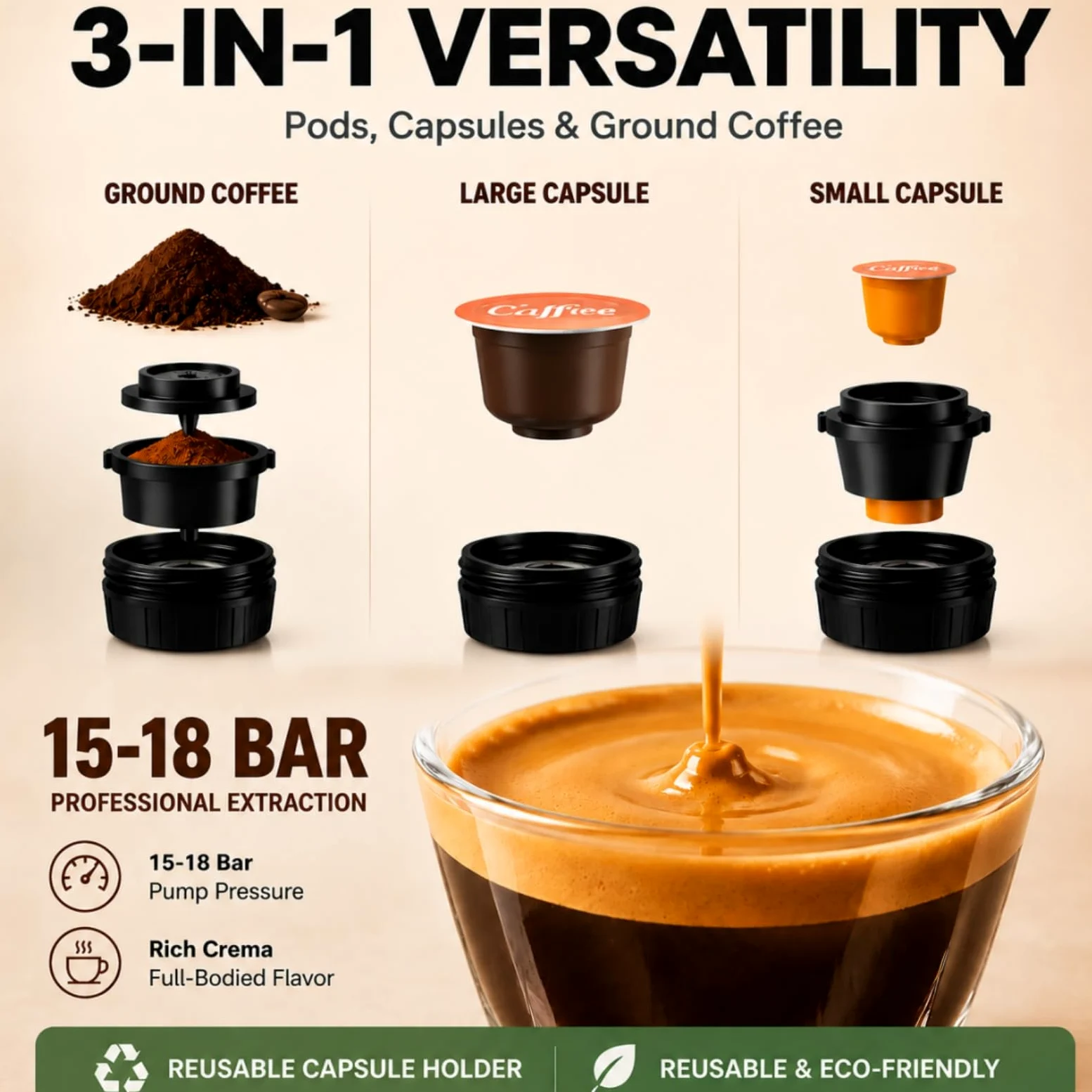 Cafetera portátil con autocalentamiento, 3 en 1, recargable, para coche, camping, viajes, compatible con cápsulas y café en polvo, gris