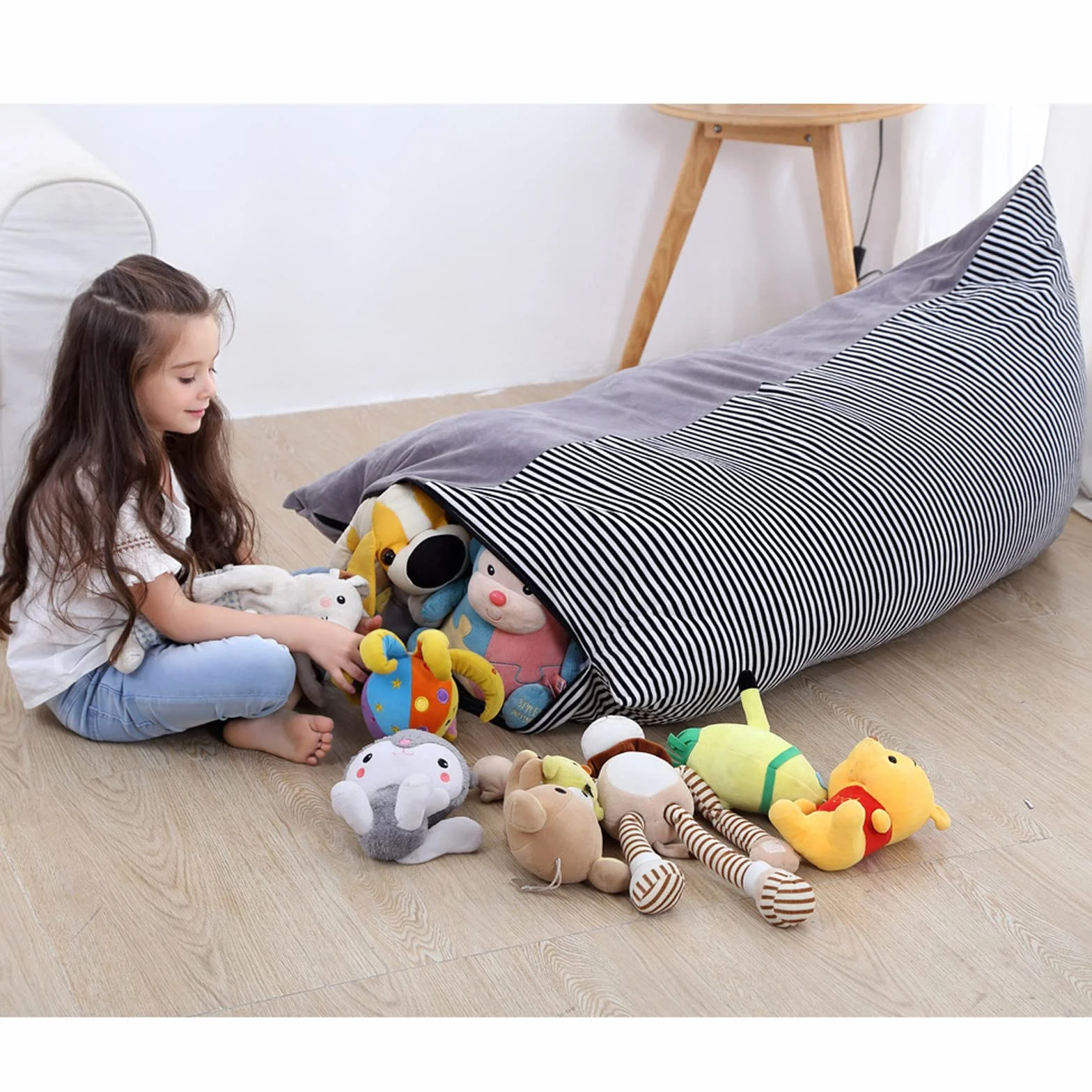 Bolsas de Frijoles de Almacenamiento de Juguetes de Peluche, Silla Plegable Suave, Cubierta de Asiento de sofá para niños, niños de Gran Capacidad Gris