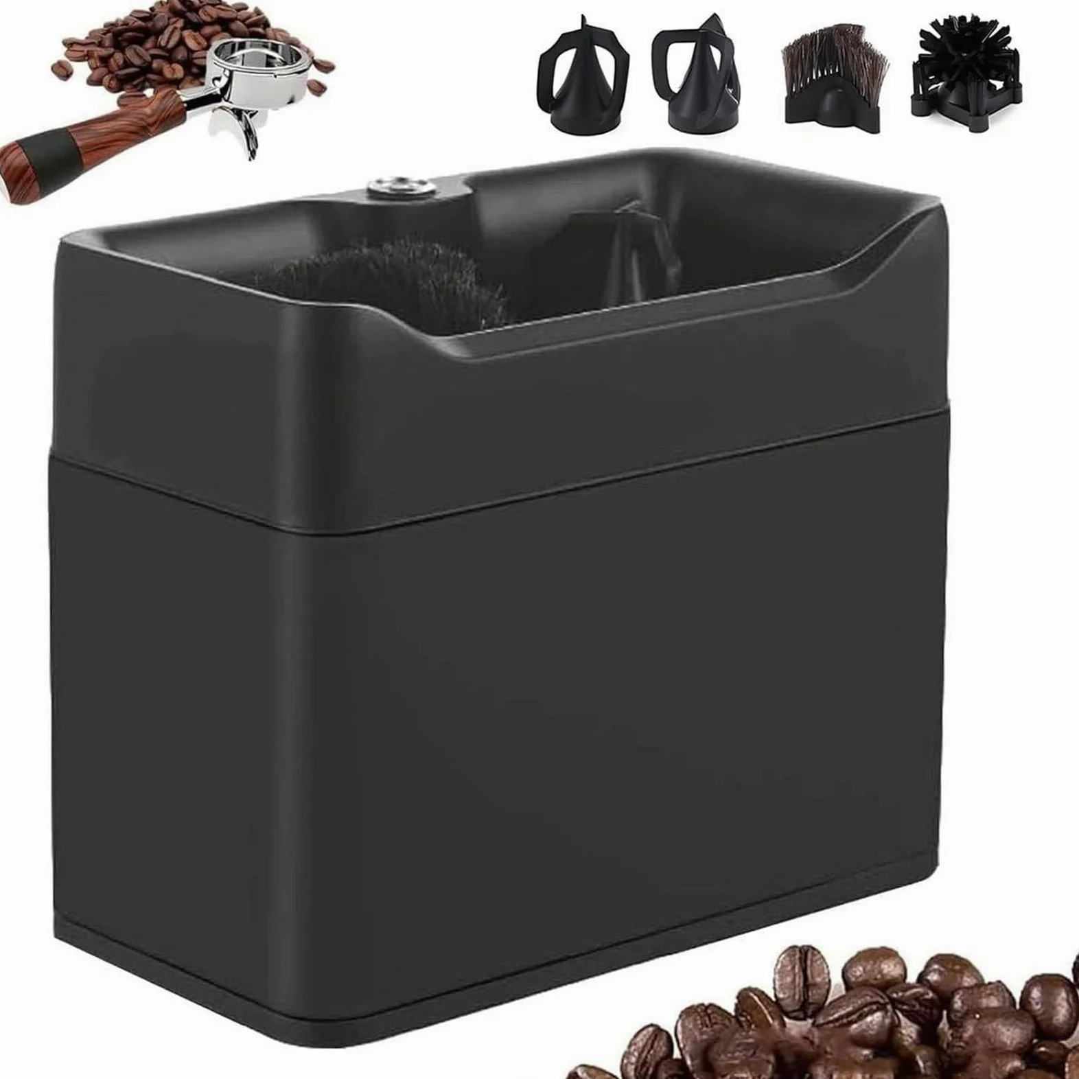 Limpiador de portafiltros eléctrico, máquina automática de Limpieza de portafiltros con 2 raspadores, diseñado para Adaptarse a portafiltros de Taza Individual y Doble de 58 mm Black
