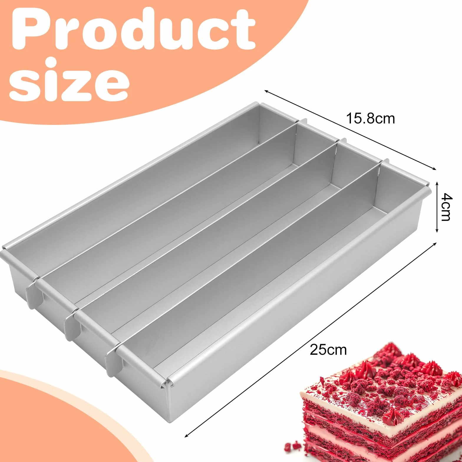 Gohytal Molde para hornear rectangular, ajustable, rectangular, de aleación de aluminio, con 4 compartimentos, molde rectangular para tartas, tostadas, panes, hornear, tartas en capas, tiramisú