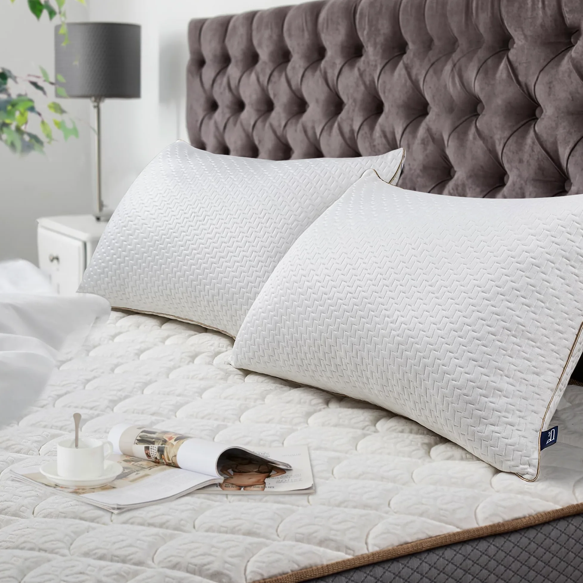 BedStory Almohadas Antiacaros Almohada Fibra Lavable Almohada de Poliéster Relleno de Almohadas de Calidad Hotelera Pack de 2 (50x70cm, Blanco)