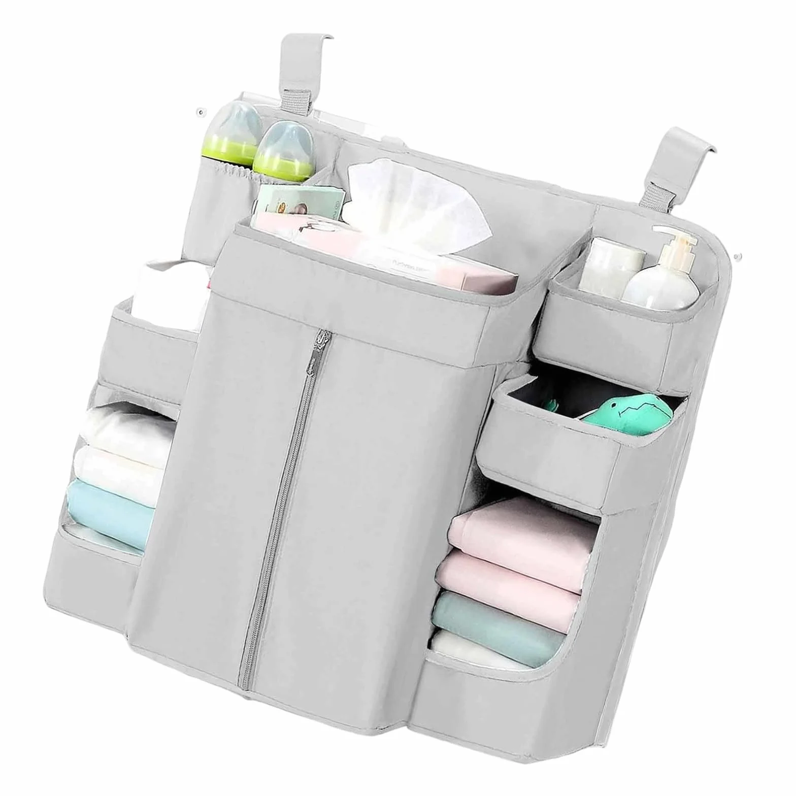 Cama de bebé sostenible con diseño de bolsillo grande y correas ajustables para ropa, juguetes, pañales, accesibilidad, soportes para pañales colgantes