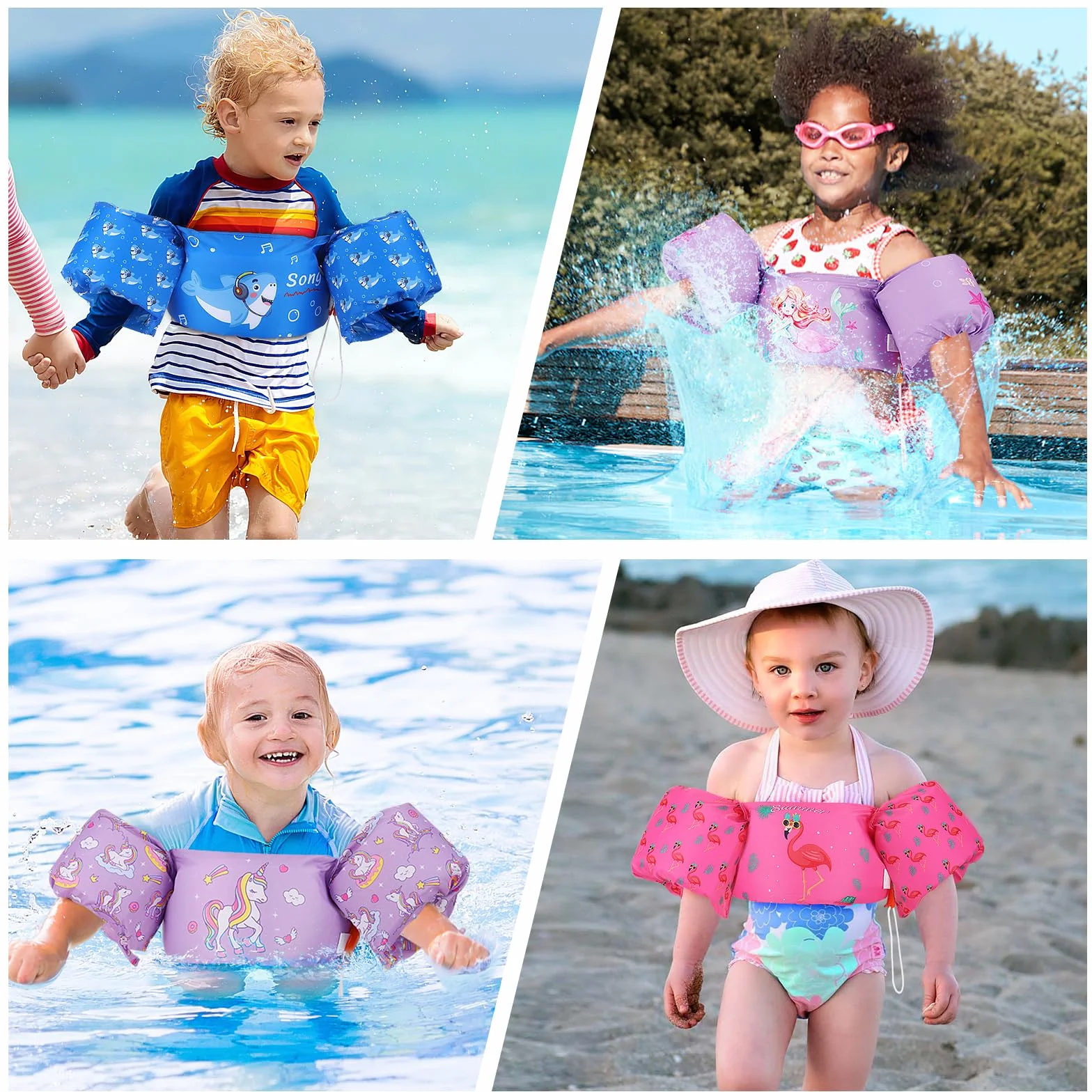 MoKo Manguitos Flotadores de Natación, Chaleco Sin Inflación para Natación con Patrón Lindo, Dispositivo de Entrenamiento Plegables para Niñas y Niños en Piscina Playa Parque Acuático