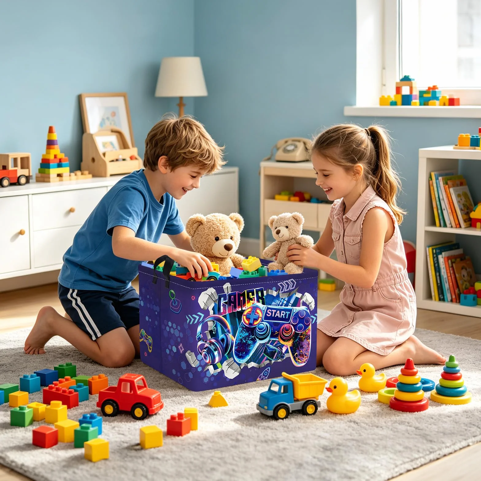 Clastyle Cestos Almacenaje Juego de Aventuras Cesta Ropa Sucia Plegable para Habitación Bebé Dormitorio Cajas de Almacenaje Juguetes para Chico Chica, Púrpura 3D, 40x30x30 cm