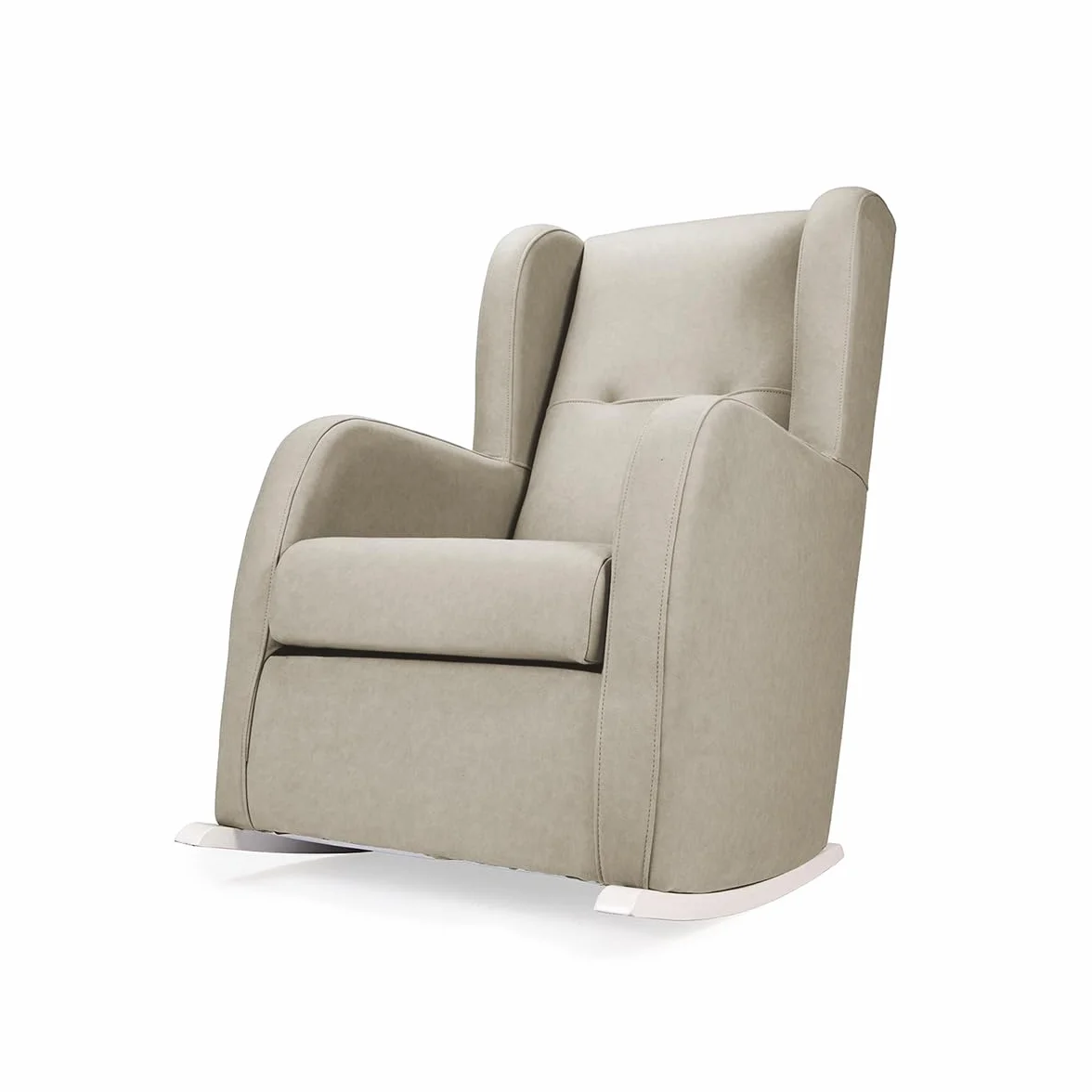 Sillón de Lactancia Amberes Estrecho con Patines Blancos Balanceo Suave Respaldo Alto Tela Antimanchas Beige 102x66x89 cm