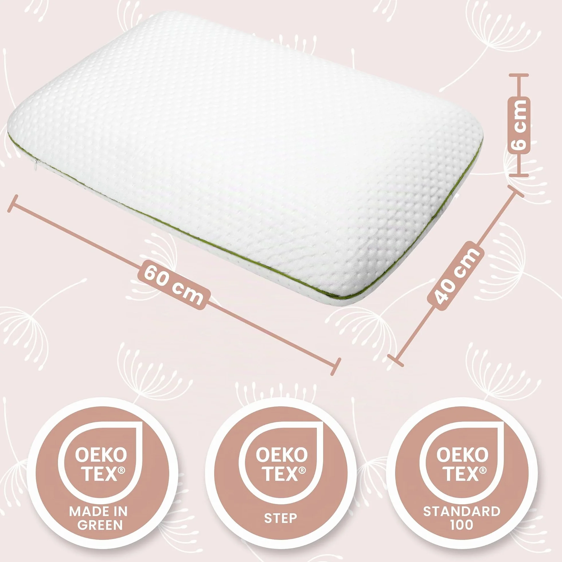 Almohada Infantil Viscoelástica 60x40x6 Memory Foam Transpirable Antisofocos Funda Tencel Hipoalergénica