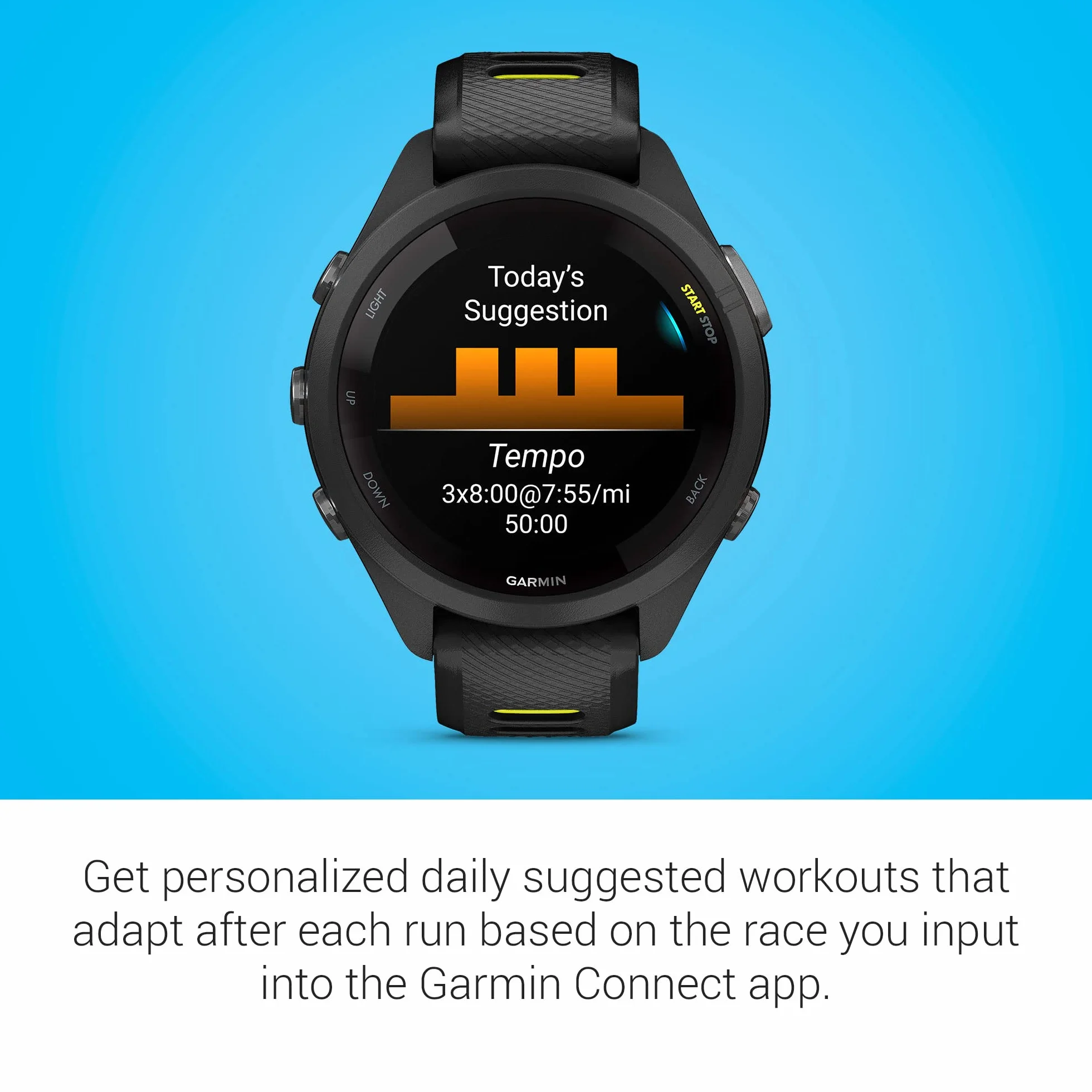 GARMIN Forerunner 265S 42 mm Negro Amarillo Reloj Deportivo GPS Corredores 15 Días Batería Triatlón Pantalla Táctil AMOLED