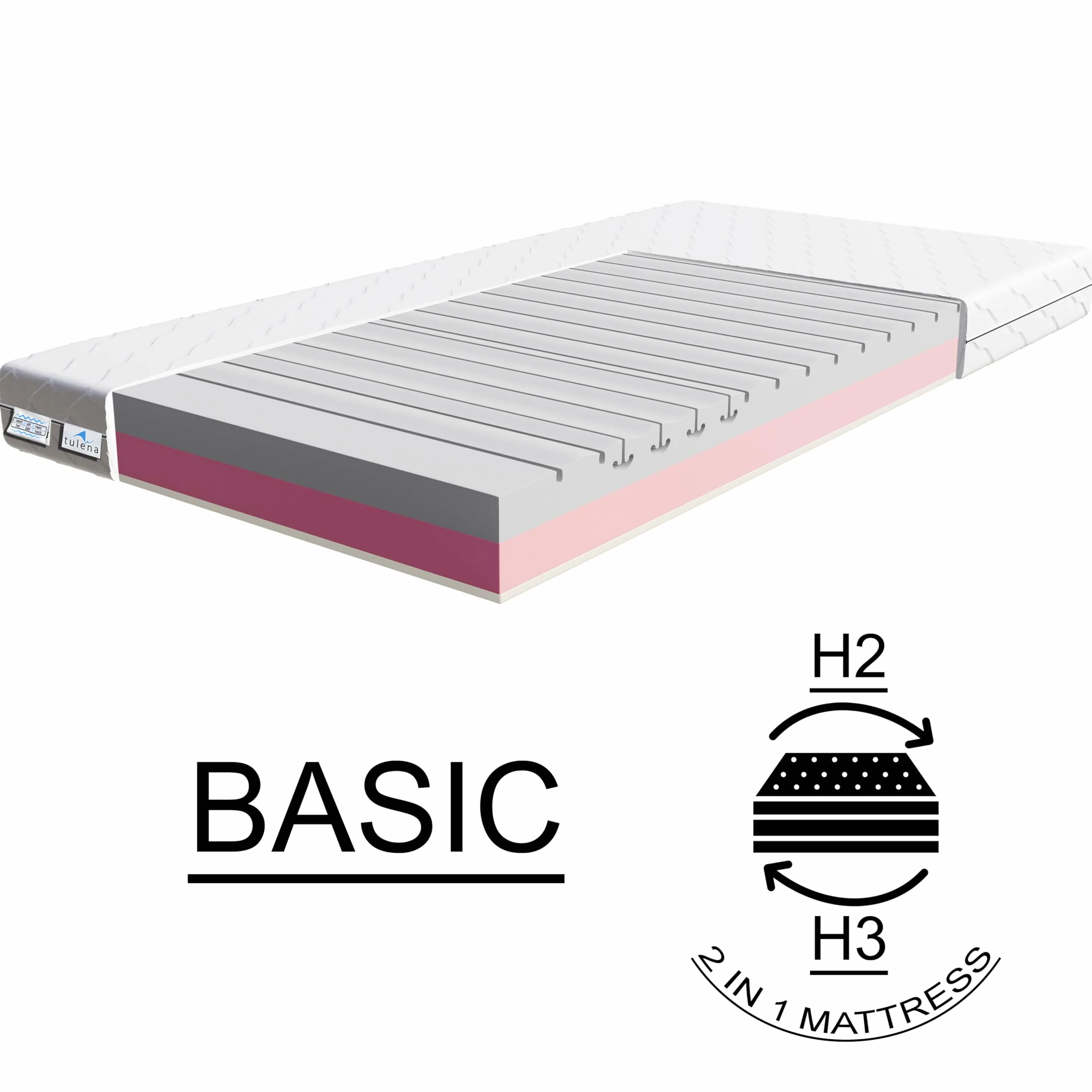 TULENA NOX Colchón de 90 x 200 cm de Espuma Confort Medio H2 + H3 Basic 16 cm Probeschlafen Incluye colchón Reversible, Funda antibacteriana con Cremallera