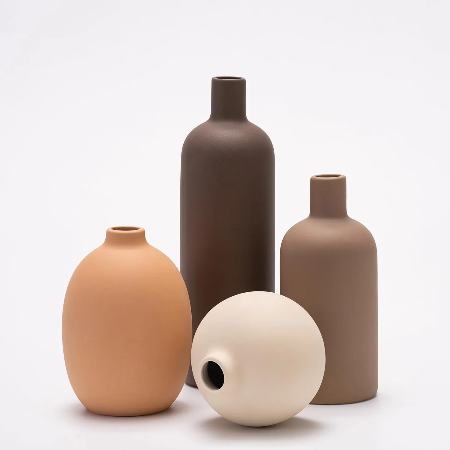 Juego de 4 jarrones de cerámica, jarrones de cerámica para decoración del hogar, floreros Decorativos para Hierba de Pampa y Flores secas, Mesa, estantería (Café,Naranja,Beige,marrón)