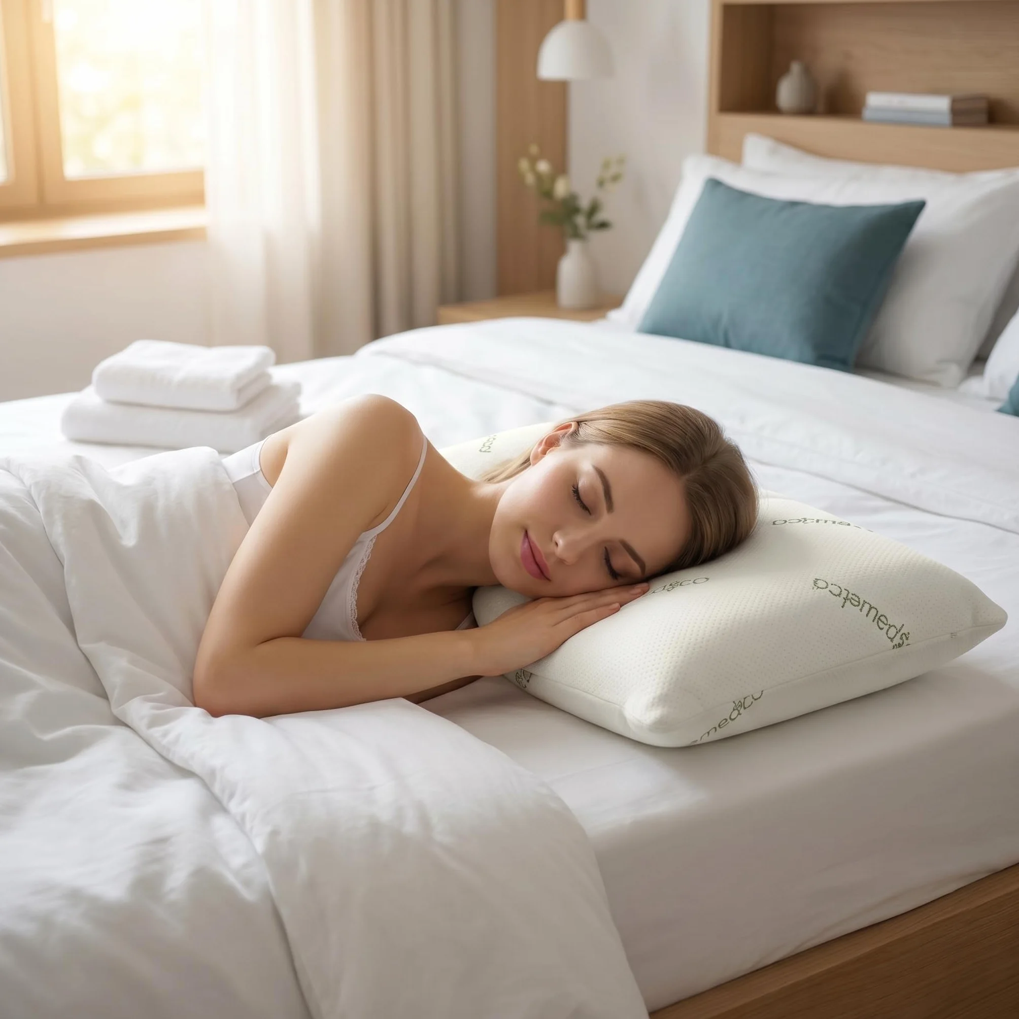 bonmedico Almohada Cervical Viscoelástica Fibra Bambú | Almohada con espuma memoria y funda de bambú lavable. Soporte cómodo para cuello y descanso.