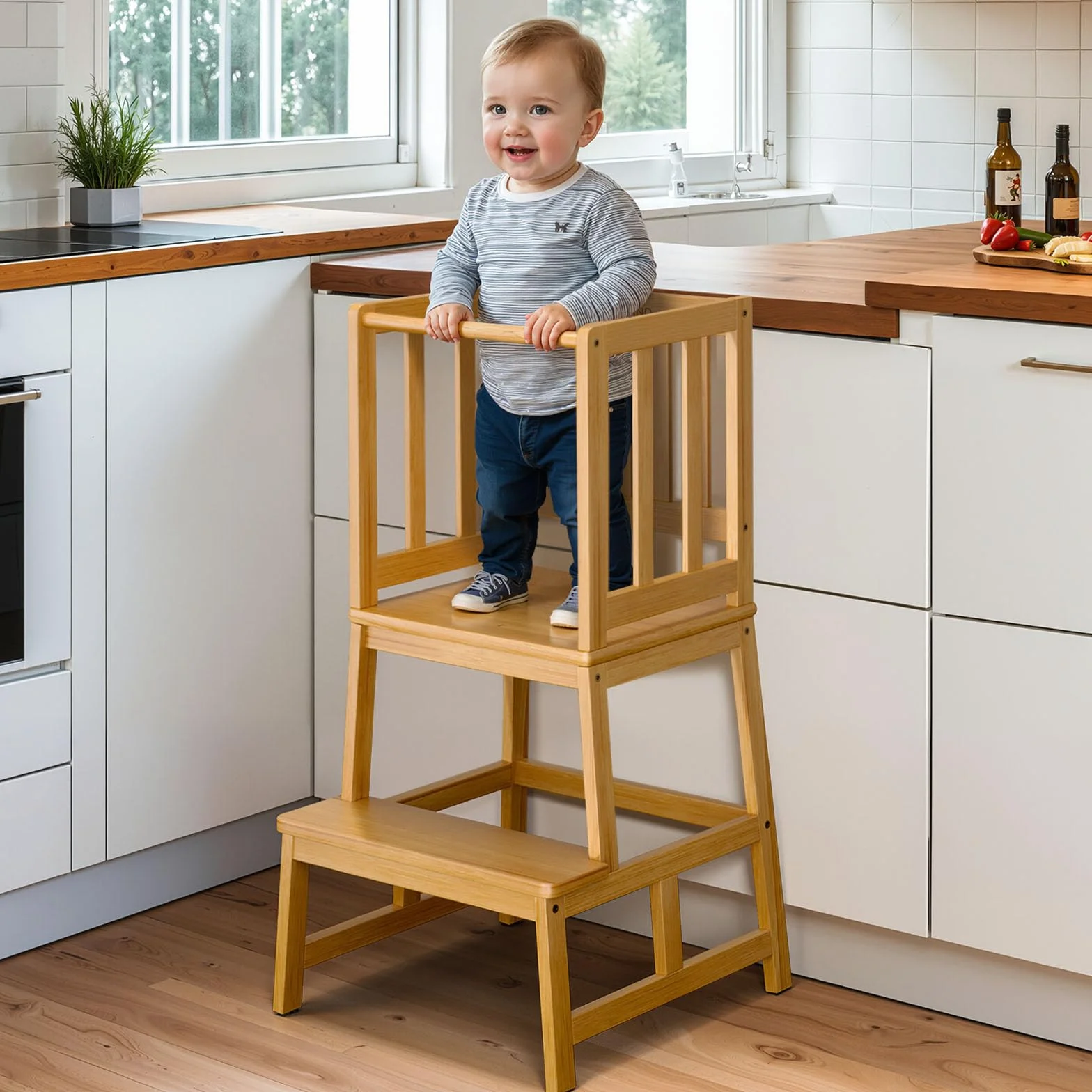 COSYLAND Torre de Aprendizaje Montessori Natural Bamboo 18 Meses Antivuelco