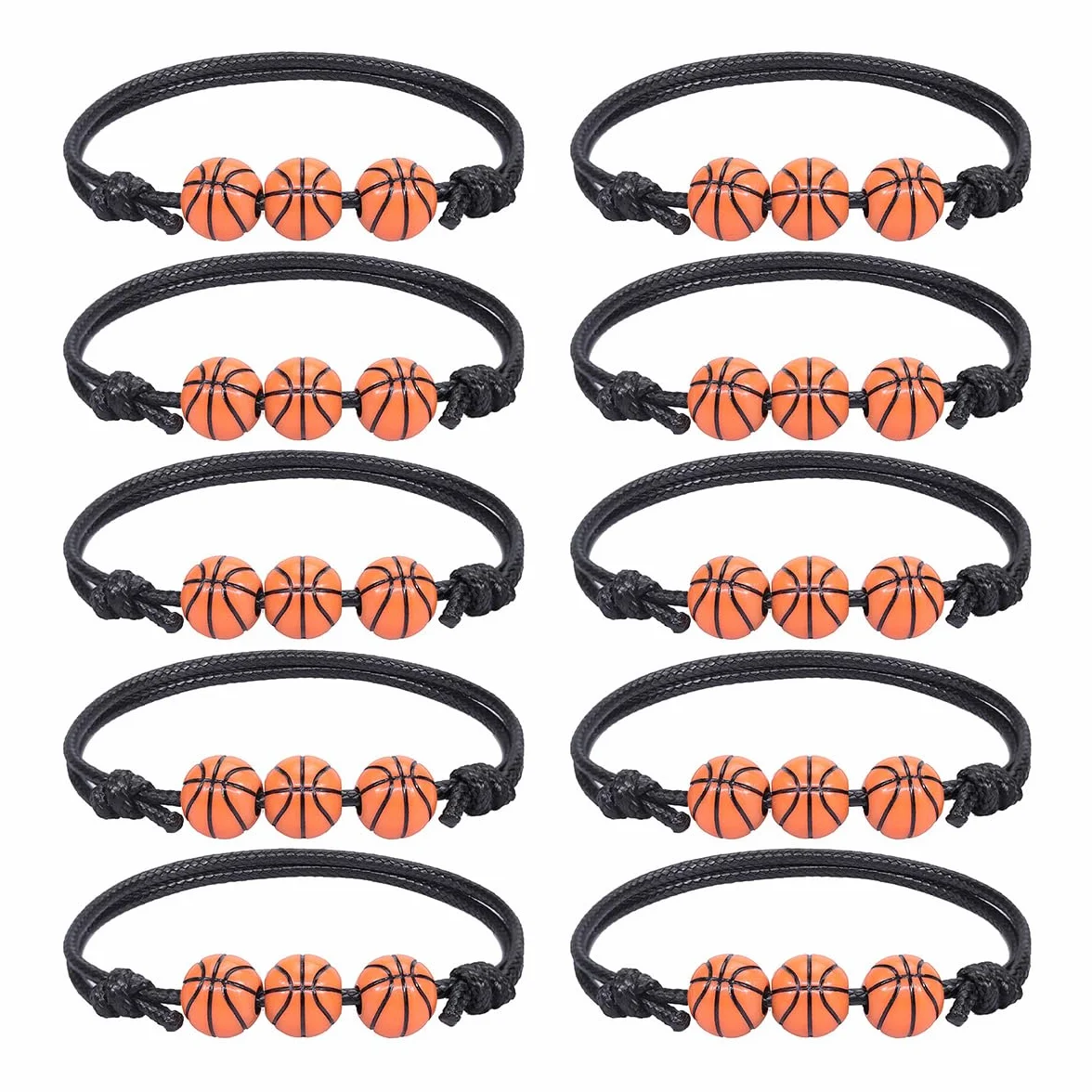 10 pulseras de baloncesto de 12 mm, pulseras deportivas para adolescentes y adultos, pulseras inspiradoras con cuentas y cuerda ajustable, ideal como recuerdo de fiesta de cumpleaños.