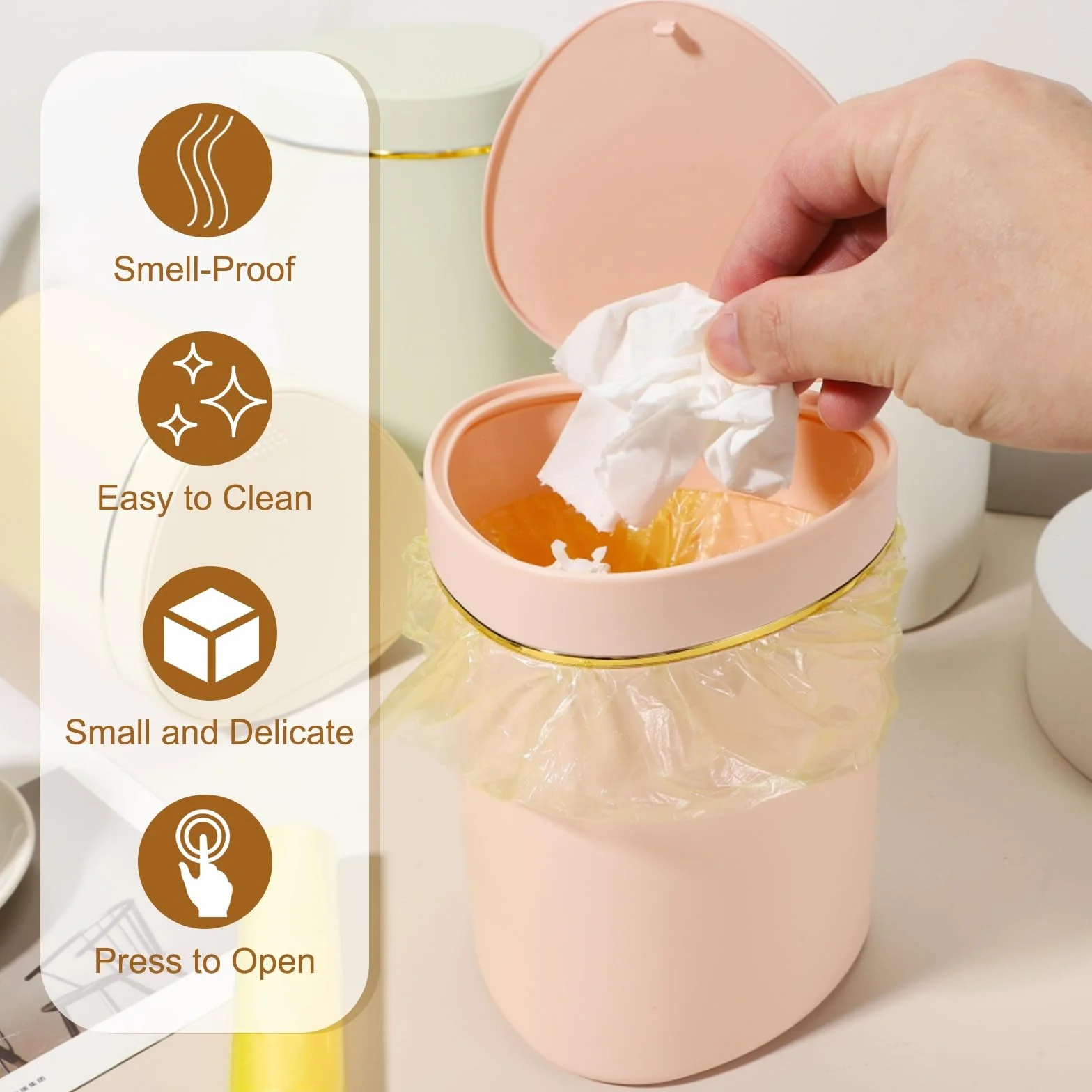 QUARKZMAN Mini Cubo de Basura con Tapa, 2.2L/0.5 Galón, Pequeño Cubo de Reciclaje para Escritorio, Rosa