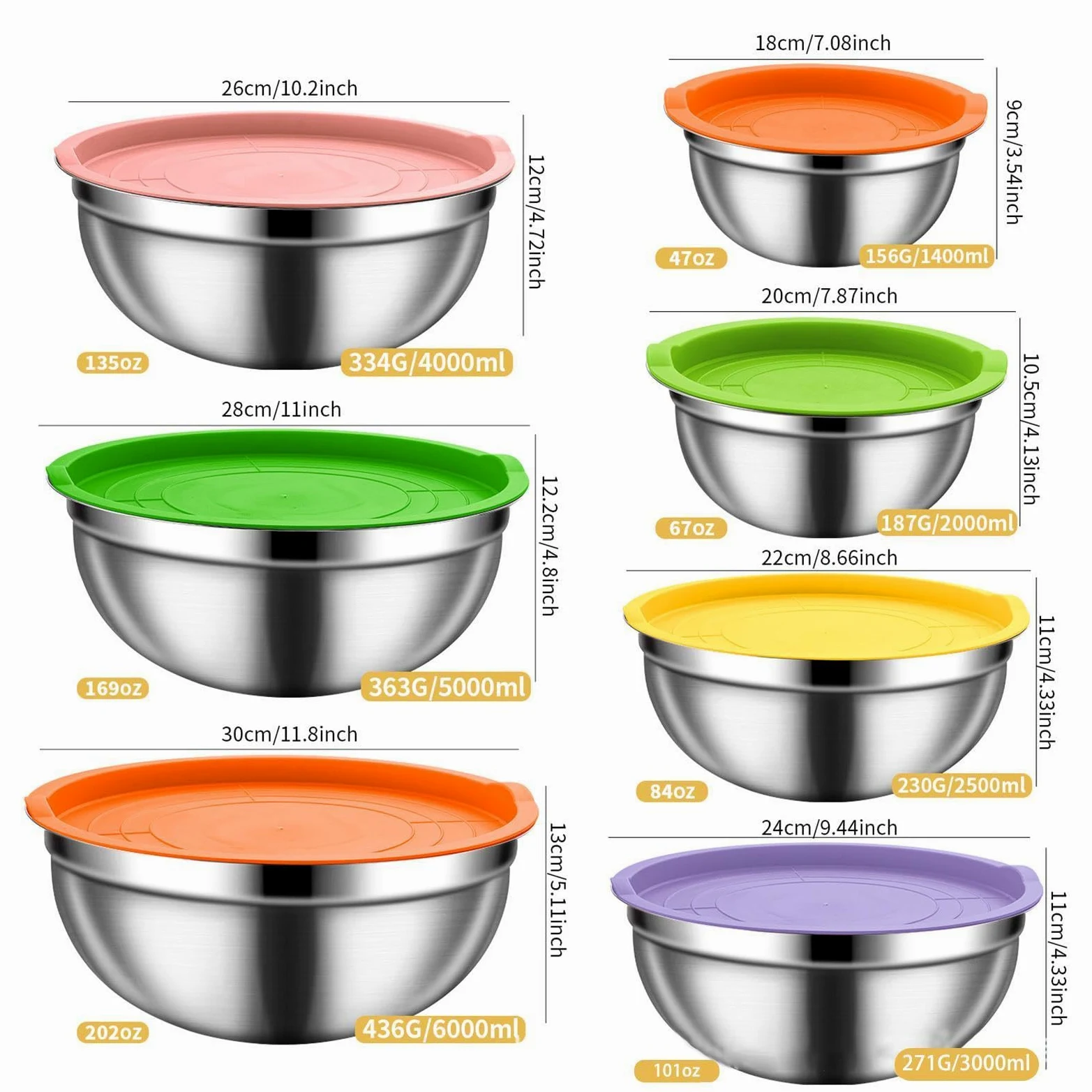 Bol Metálico Para Mezclar Base Antideslizante, Aptos para Lavavajillas y | Ideales para Ensaladas, Verduras, Salsas, Cereales, Huevos, Masas y Frutas Para Salsas, Snacks, Huevos