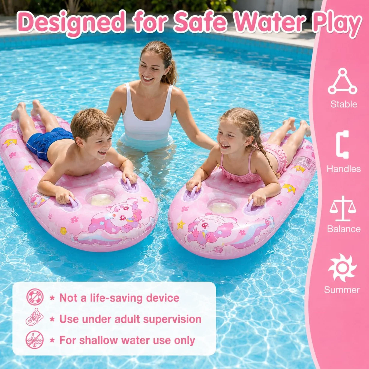 ACTOYS Bodyboard Niños Hinchable con Asas Tabla Surf Juguetes de Agua Playa Piscina
