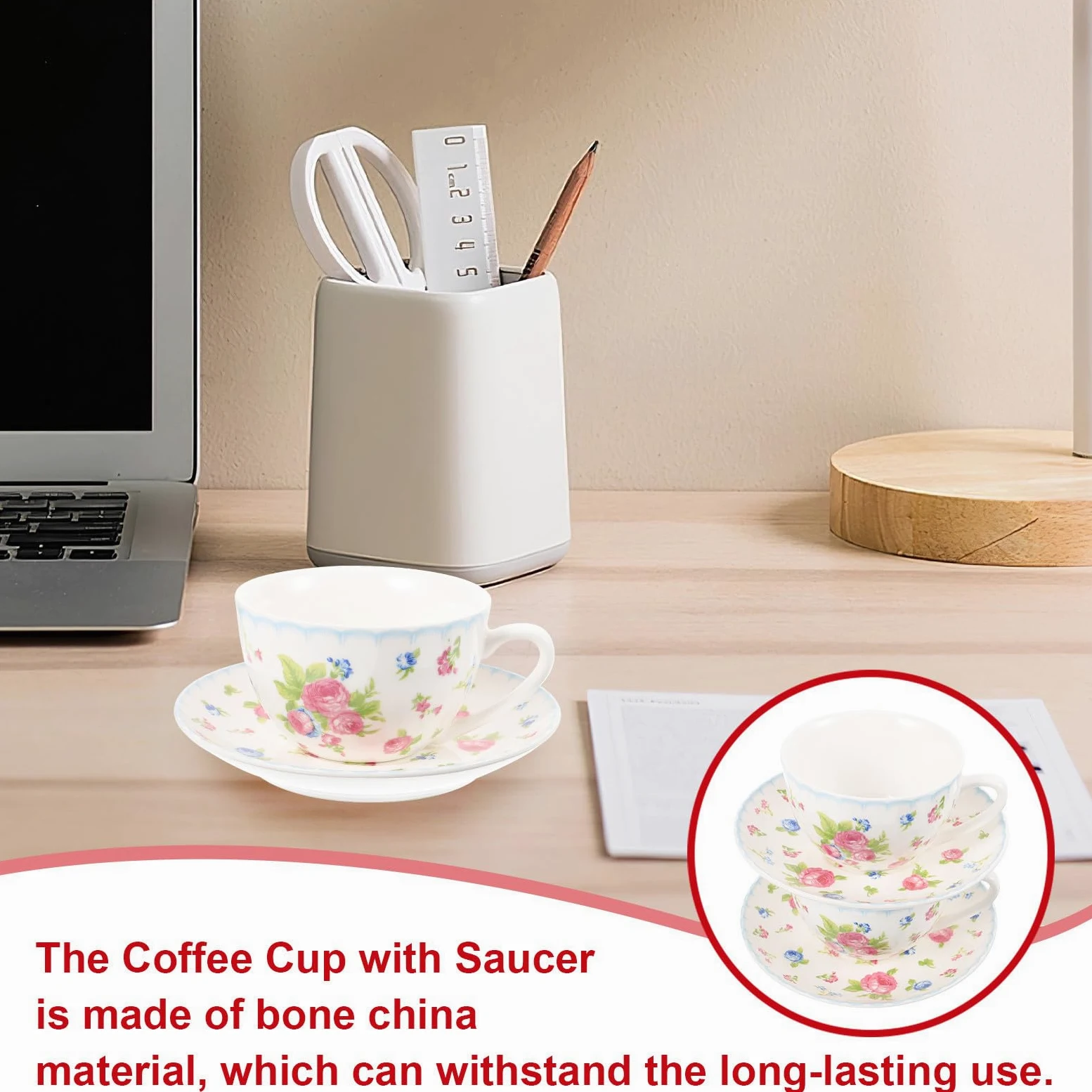 SOLUSTRE Juego de Taza de Café Bone China 150ml Platillos, Diseño Retro y Uso Conveniente Adecuado para Celebración de Inauguración de Casa
