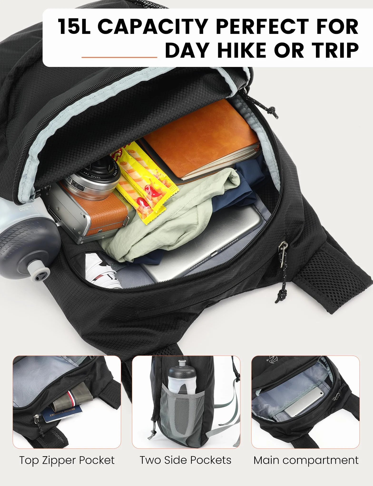 SKYSPER Mochila Plegable Ultraligera 15l Senderismo Hombre Mujer Viaje