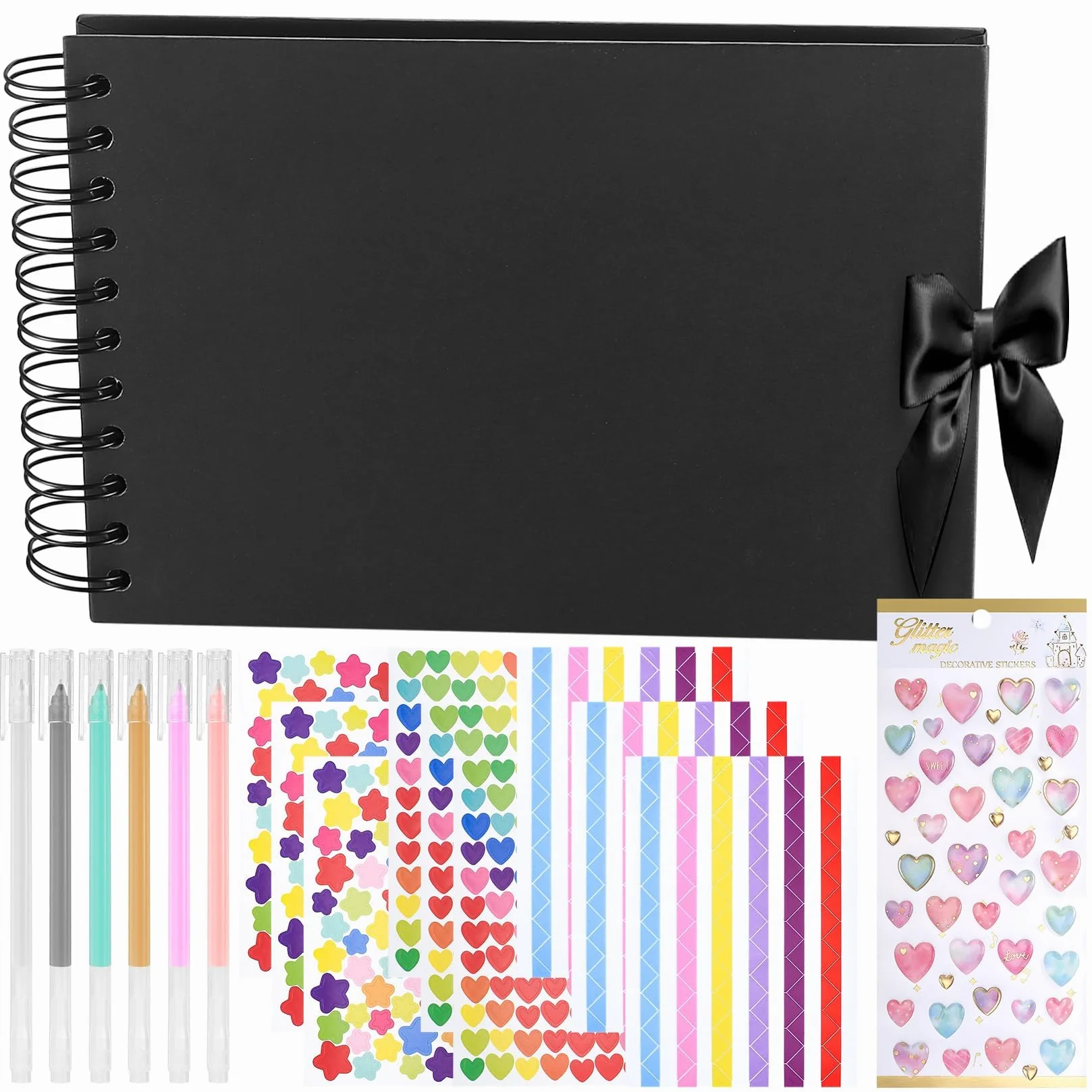 Álbum de Fotos de Bricolaje, Libro de Fotos A5 con 30 Páginas Negras, Álbum de Recortes Adhesivo en Blanco Album en Espiral para Bricolaje Aniversario Boda Regalo Cumpleaños Scrapbooking