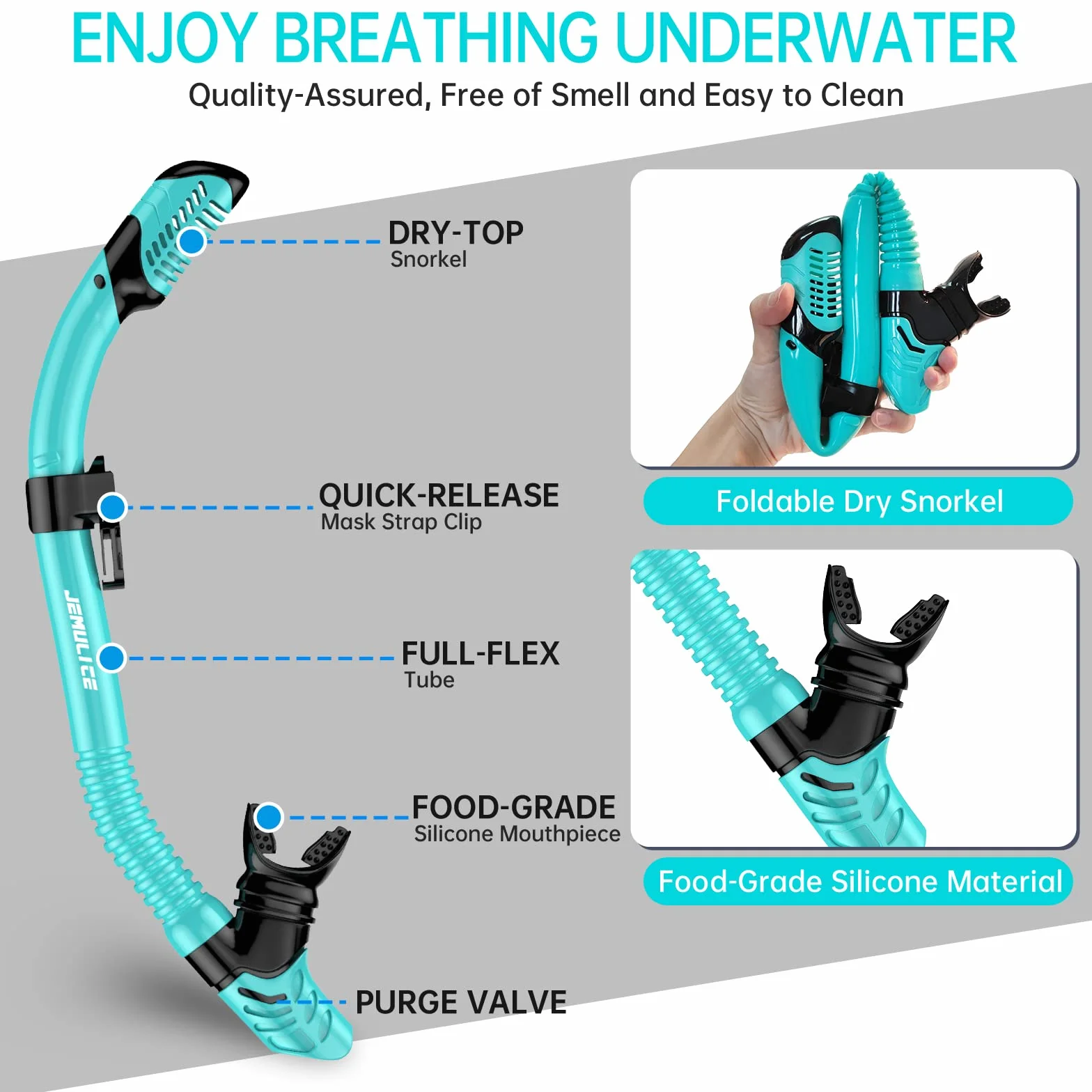 Gafas de Buceo y Tubo de Snorkel Set para Adulto, Panorámico 180° Cristal Templado Dry Top, Equipo Profesional