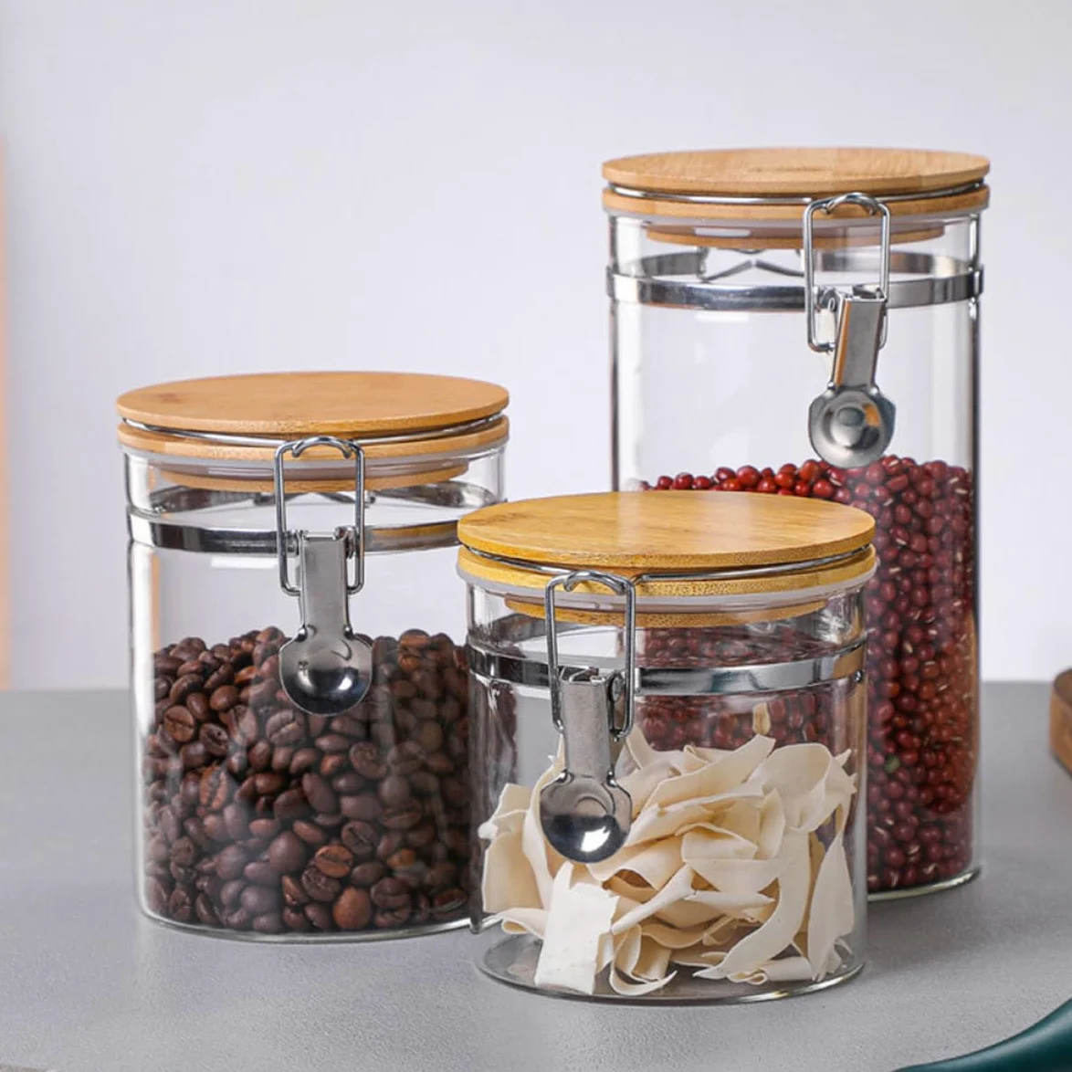 2 Frascos Herméticos de Cocina de Vidrio Cierre de Acero Inoxidable 1280 Ml y 1140 Ml Recipientes para Almacenar Alimentos Secos como Arroz Harina y Frutos Secos Ideales para
