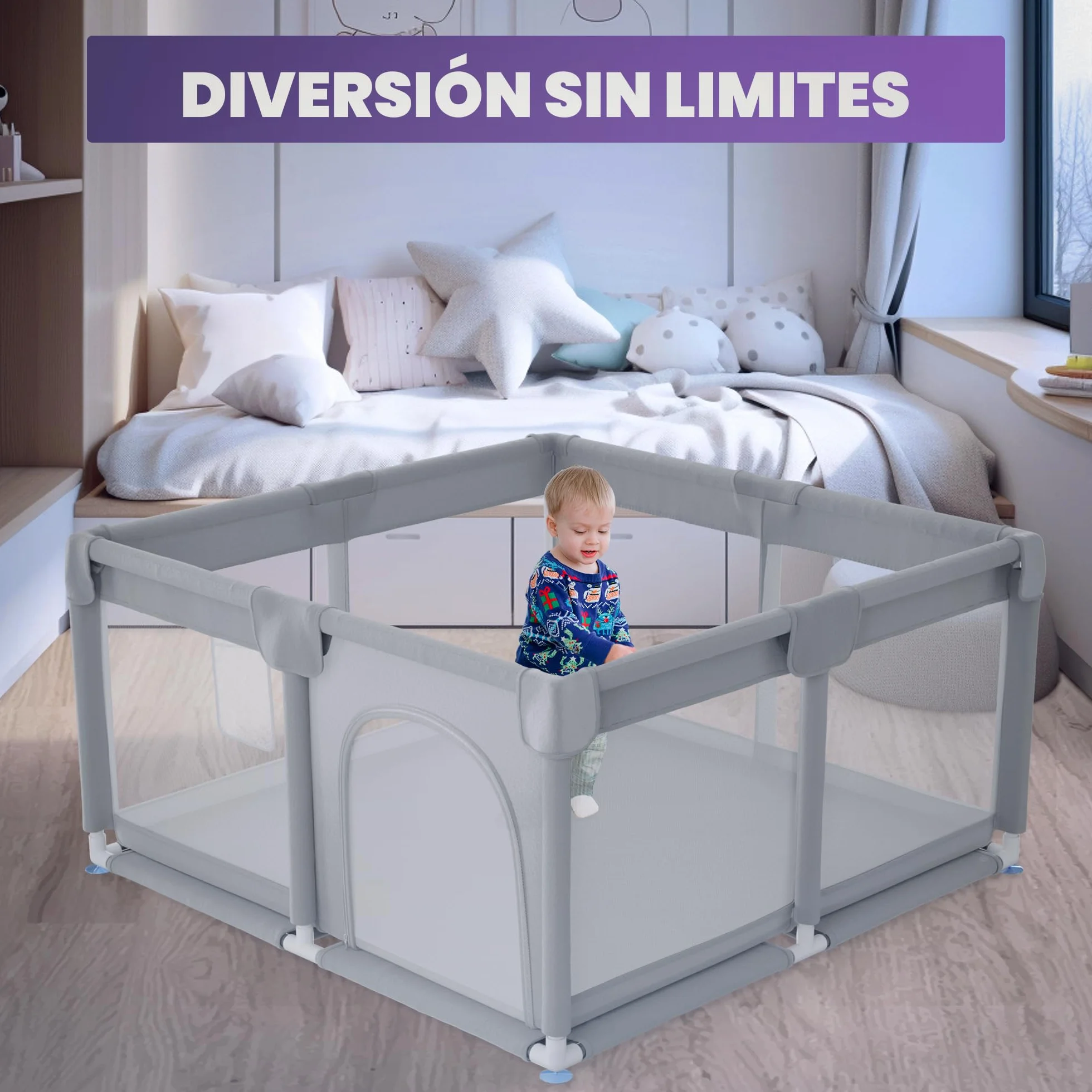 JUPPLIES Parque Infantil Bebé 120x120cm Corralito con Malla Transpirable