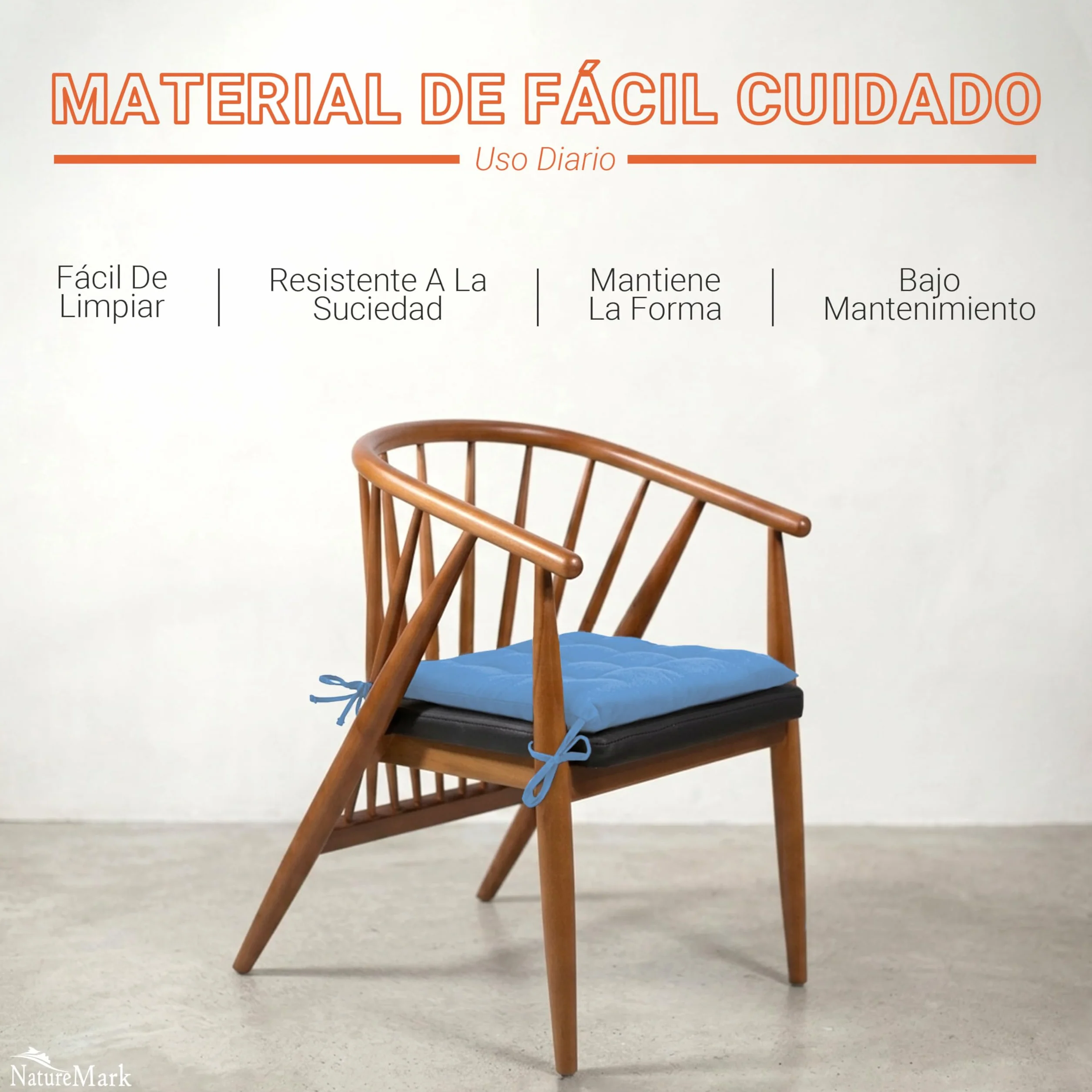 NatureMark Set de 4 Cojines para Sillas con Lazos 40x40 cm – Cojín de Asiento Relleno para Cocina, Jardín y Terraza – Color Azul Claro