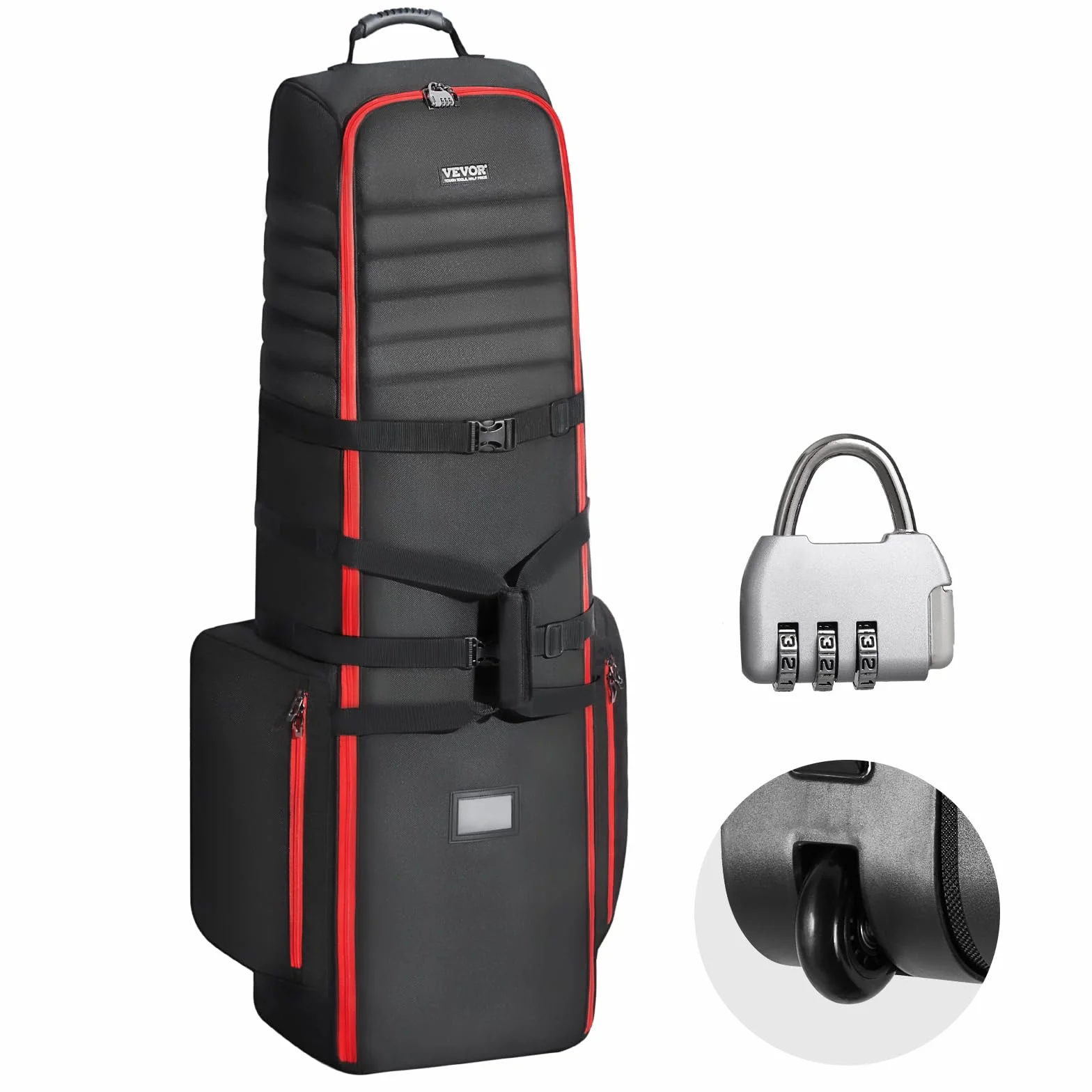 VEVOR Funda de Viaje de Golf Blanda, Poliéster Oxford 1800D, Resistente al Agua, Acolchada, con Ruedas, Plegable, 520 x 450 x 1420 mm
