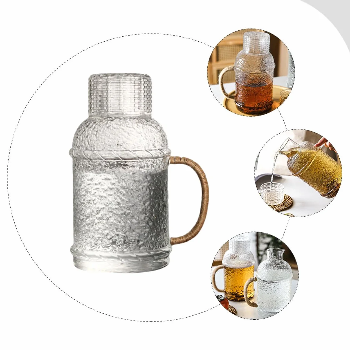 Abaodam Jarra de Agua Fría Hogar 2.0l, Resistente al Calor, Vidrio Texturizado, Tapa, Adecuado para Fiestas y Bebidas Refrescantes, Contenedor Duradero para Té Helado y Zumos