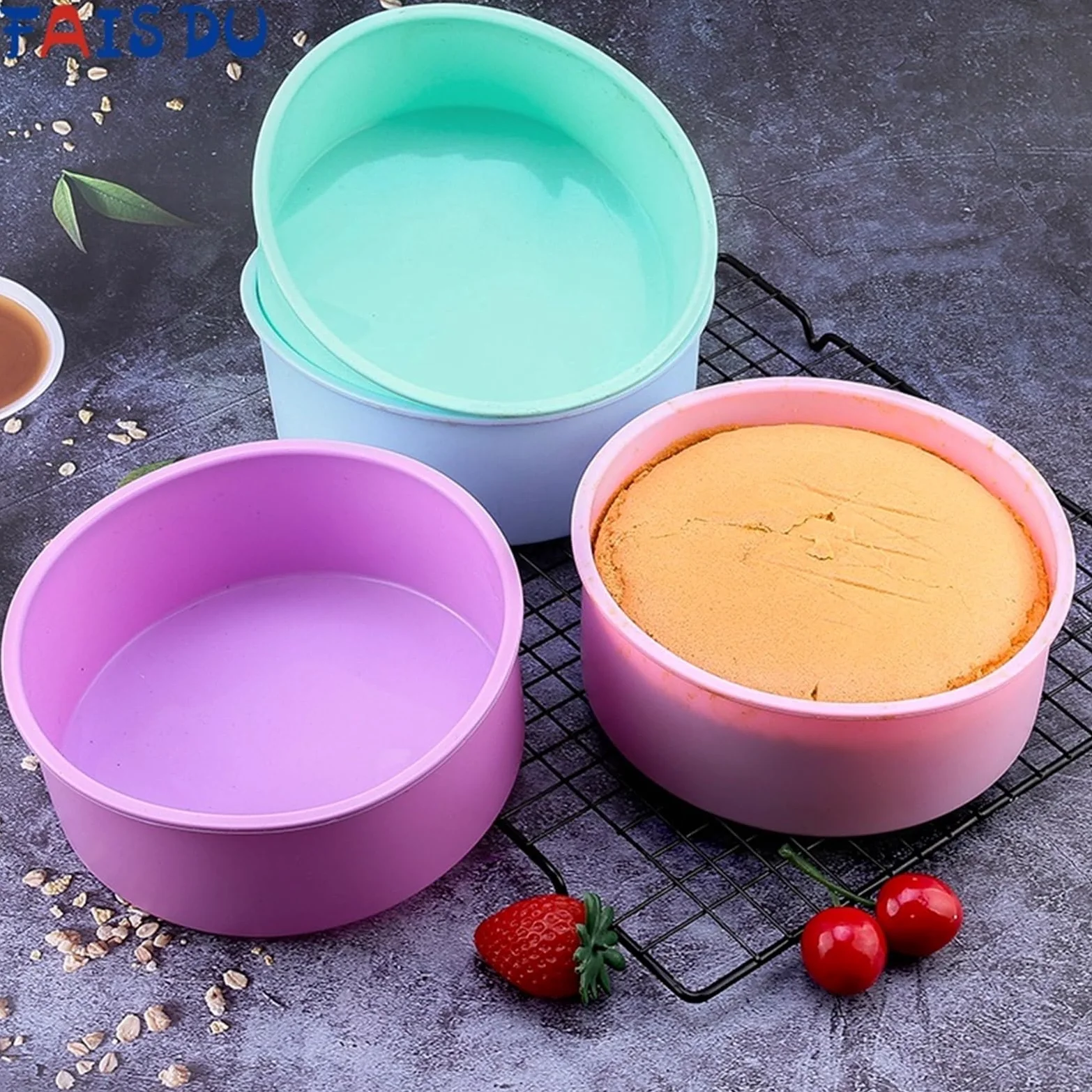 2 moldes redondos de silicona antiadherentes for hornear pasteles, fondant, cilíndricos, for repostería, utensilios cocina para Pasteles(Deep red,8 inch)