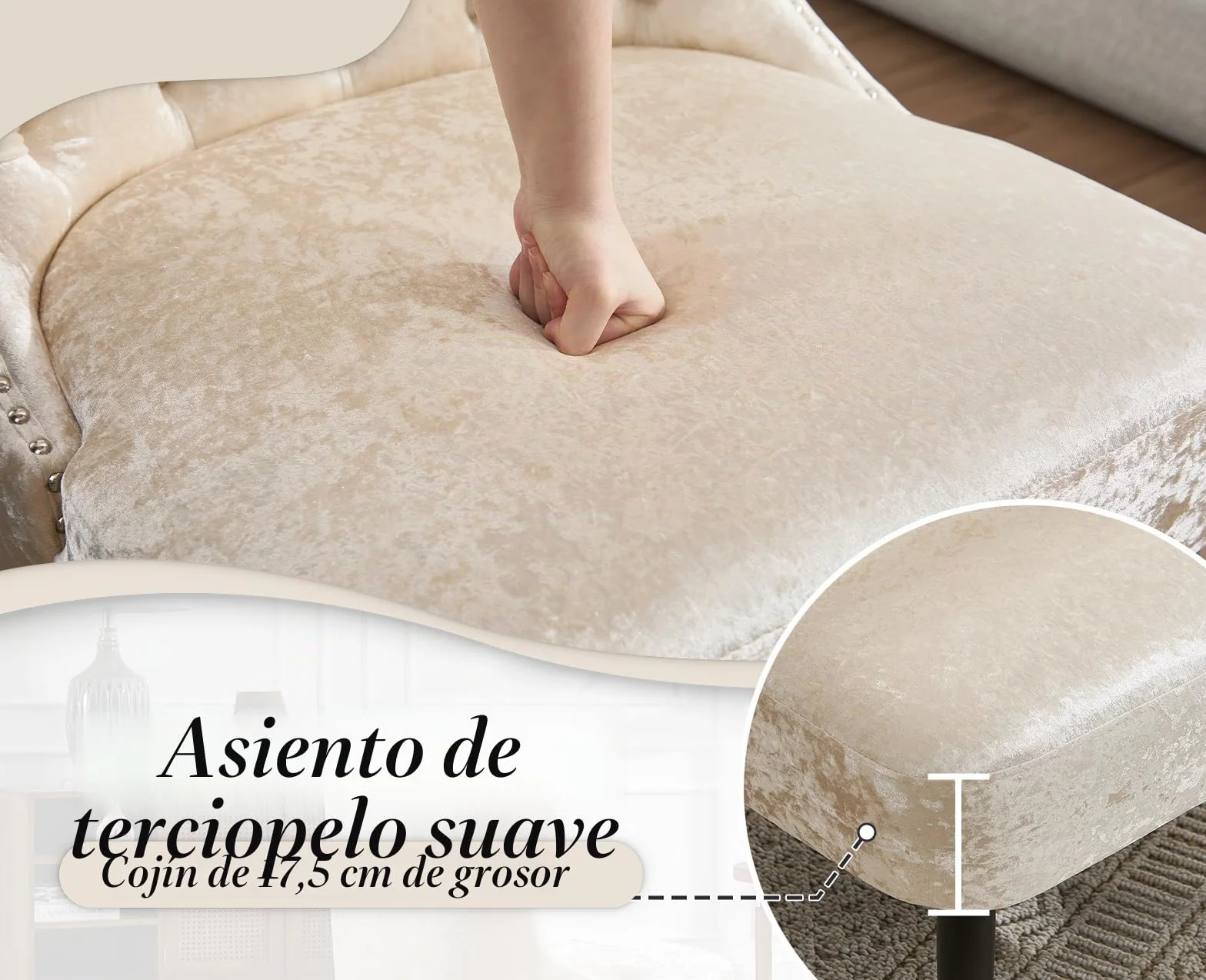 chairus Sillón Nordica Butaca de Salón en Terciopelo, Sillón de Lectura Comóda Butaca Dormitorio con Tachuelas para Sala de Estar/Hotel, Beige
