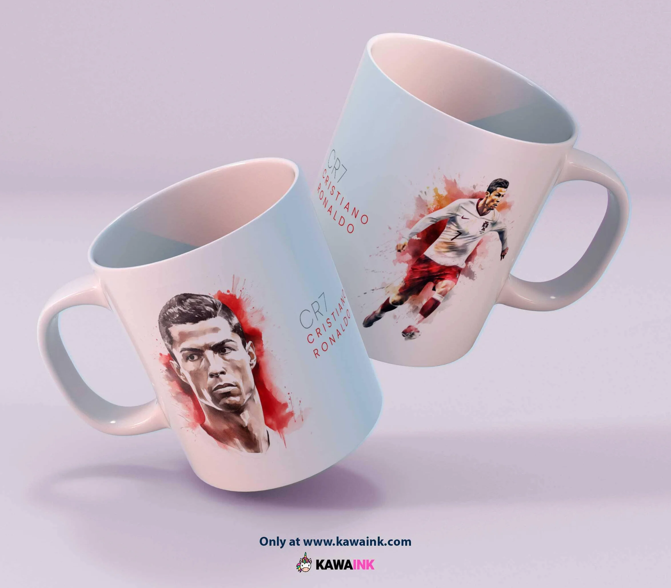 Taza de acuarela Cristiano Ronaldo blanco y negro