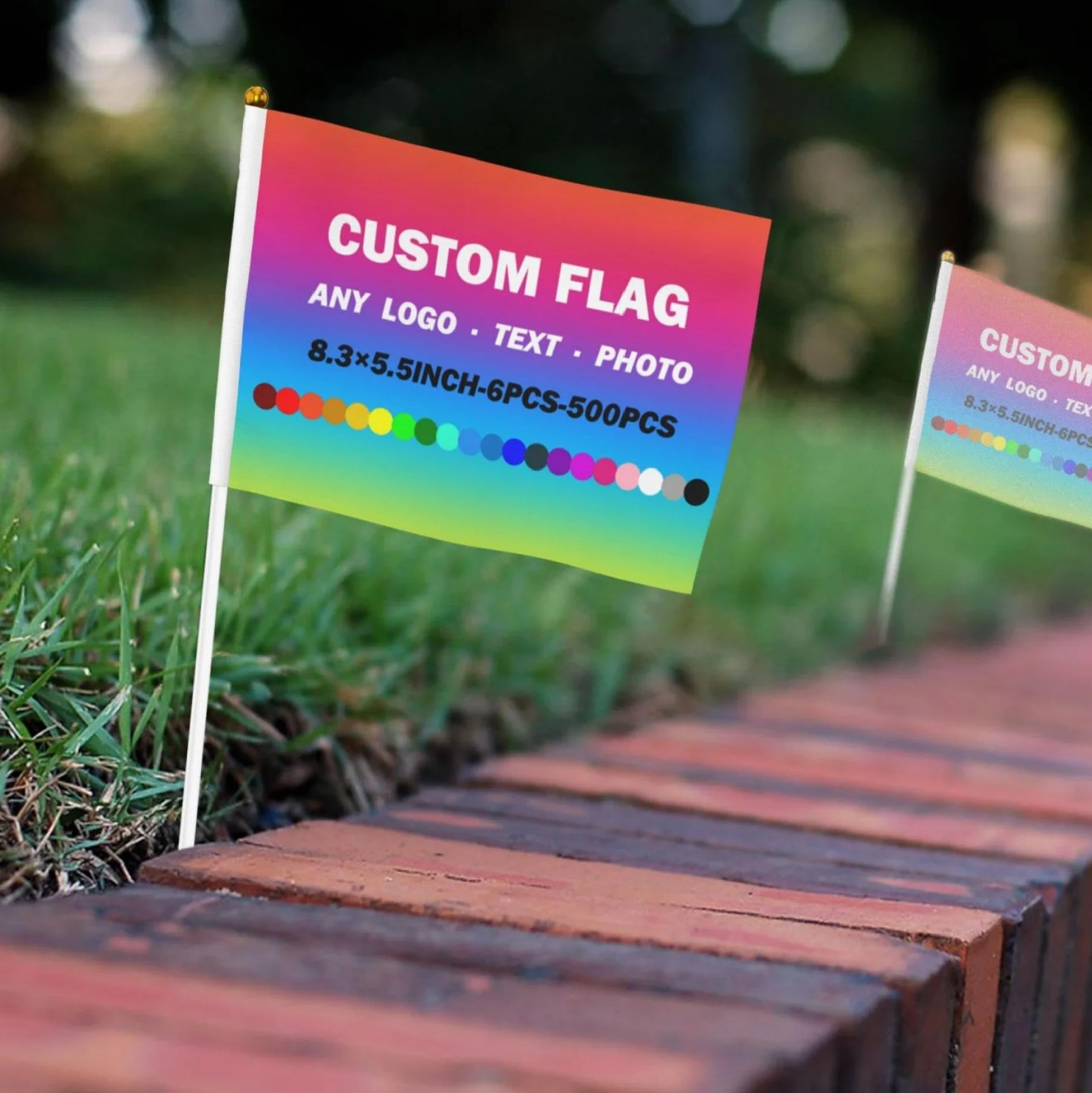 Bandera de Mano Personalizada con Mástil, Minibanderas con Logotipo, Bandera Pequeña para Eventos Deportivos