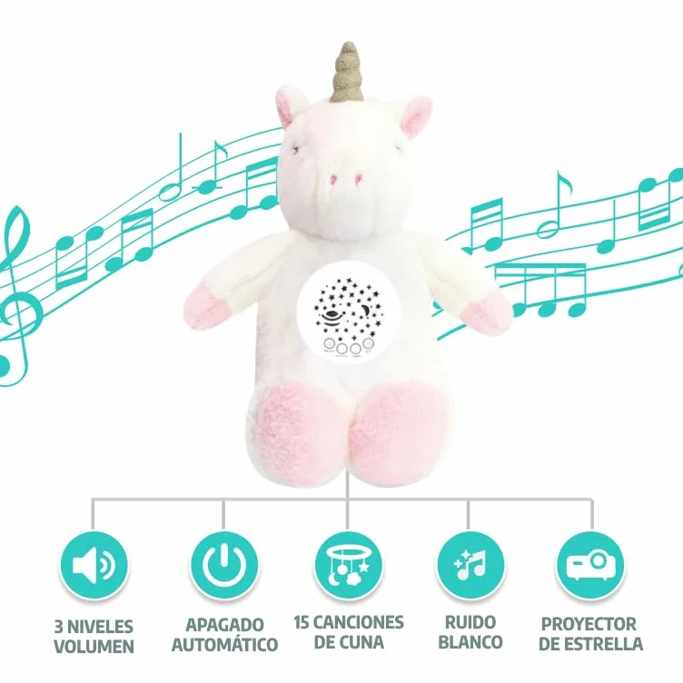Peluche con Ruido Blanco bebé 15 melodías relajantes luz Nocturna proyector Estrellas Ayuda Dormir Regalo recién Nacidos Baby Shower
